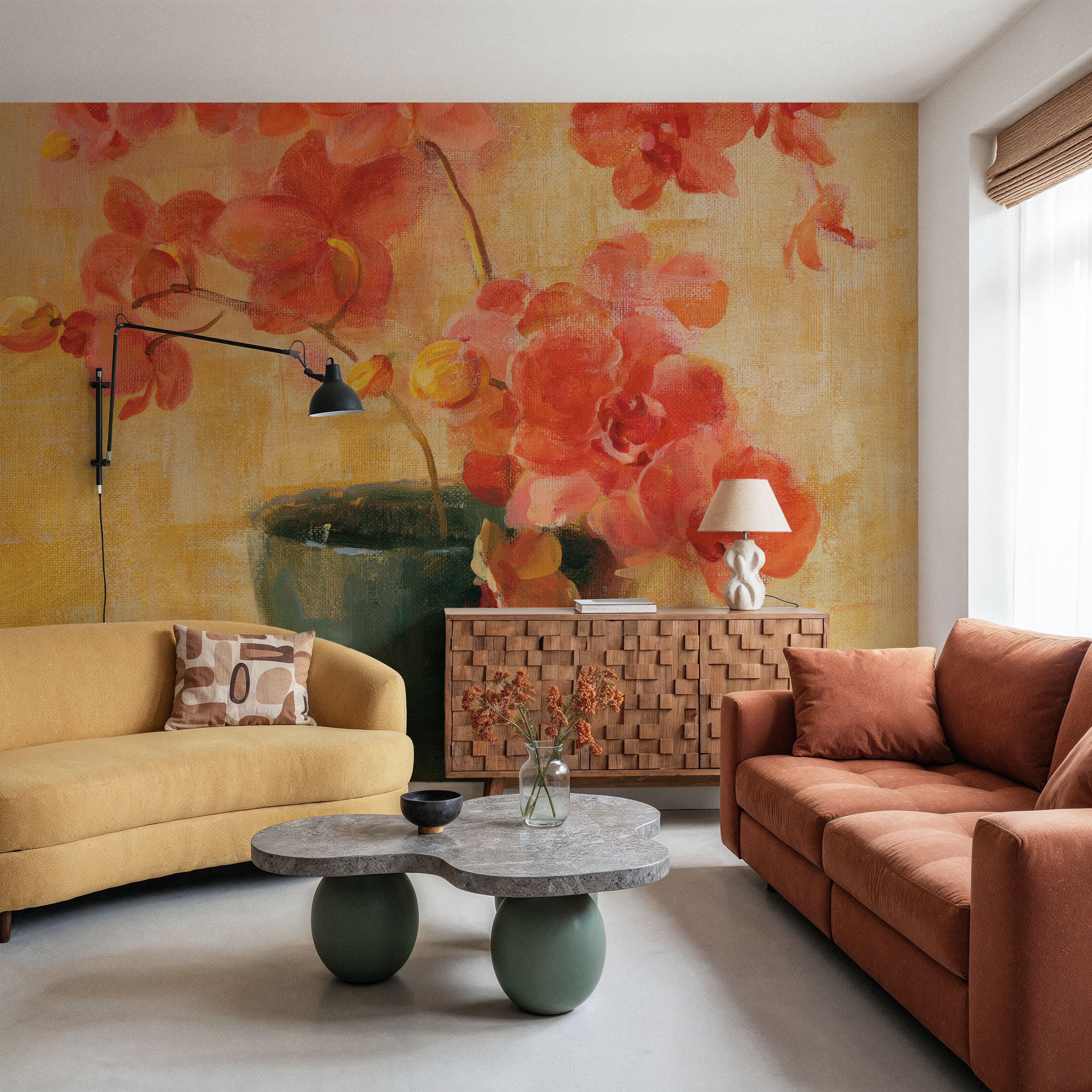 Pink Orchids in Black Vase