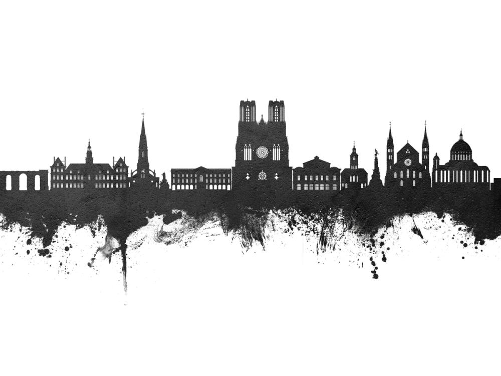 Reims France Skyline Black & White