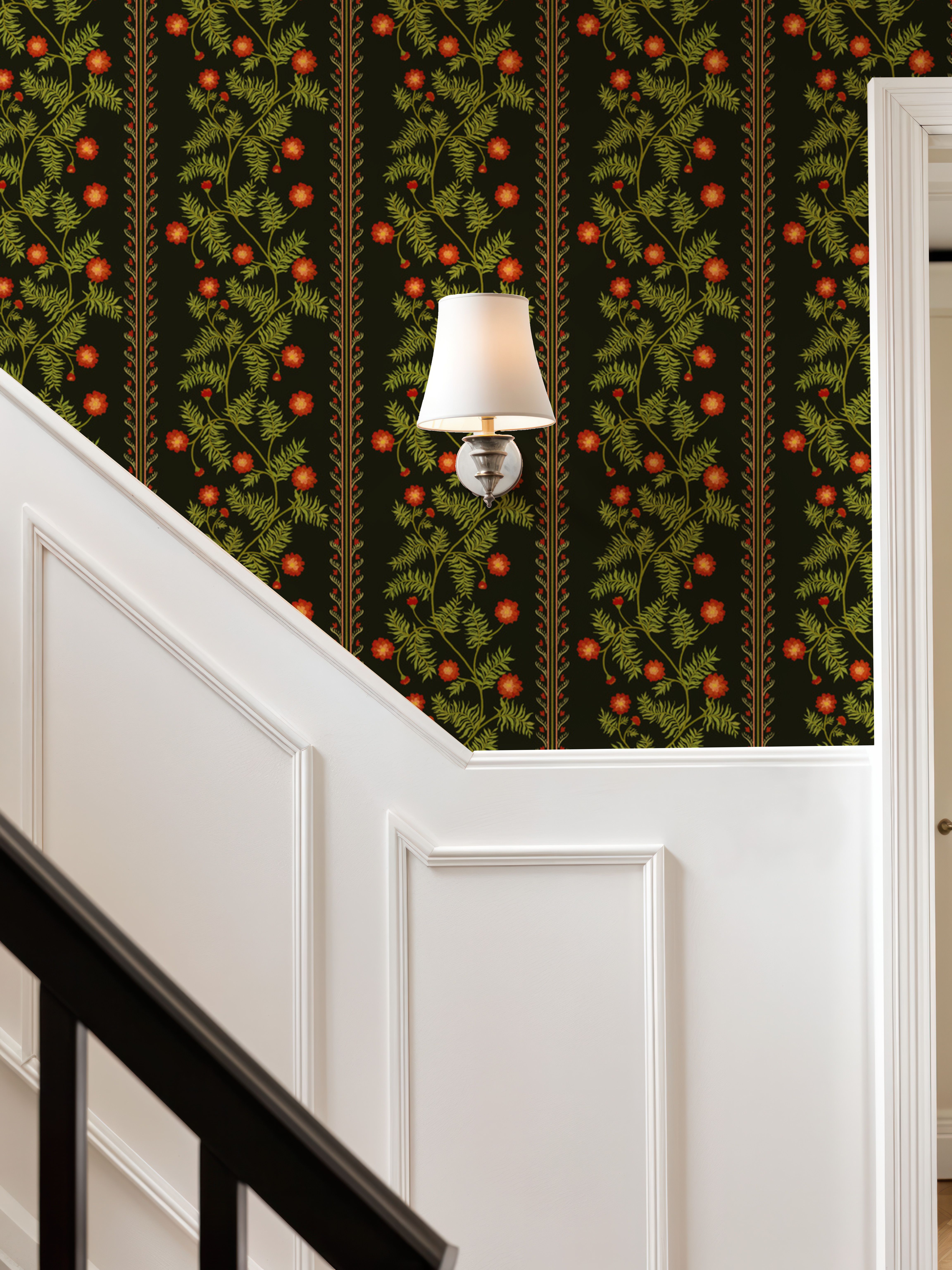 Marigold Stripes, Vermilion on Black