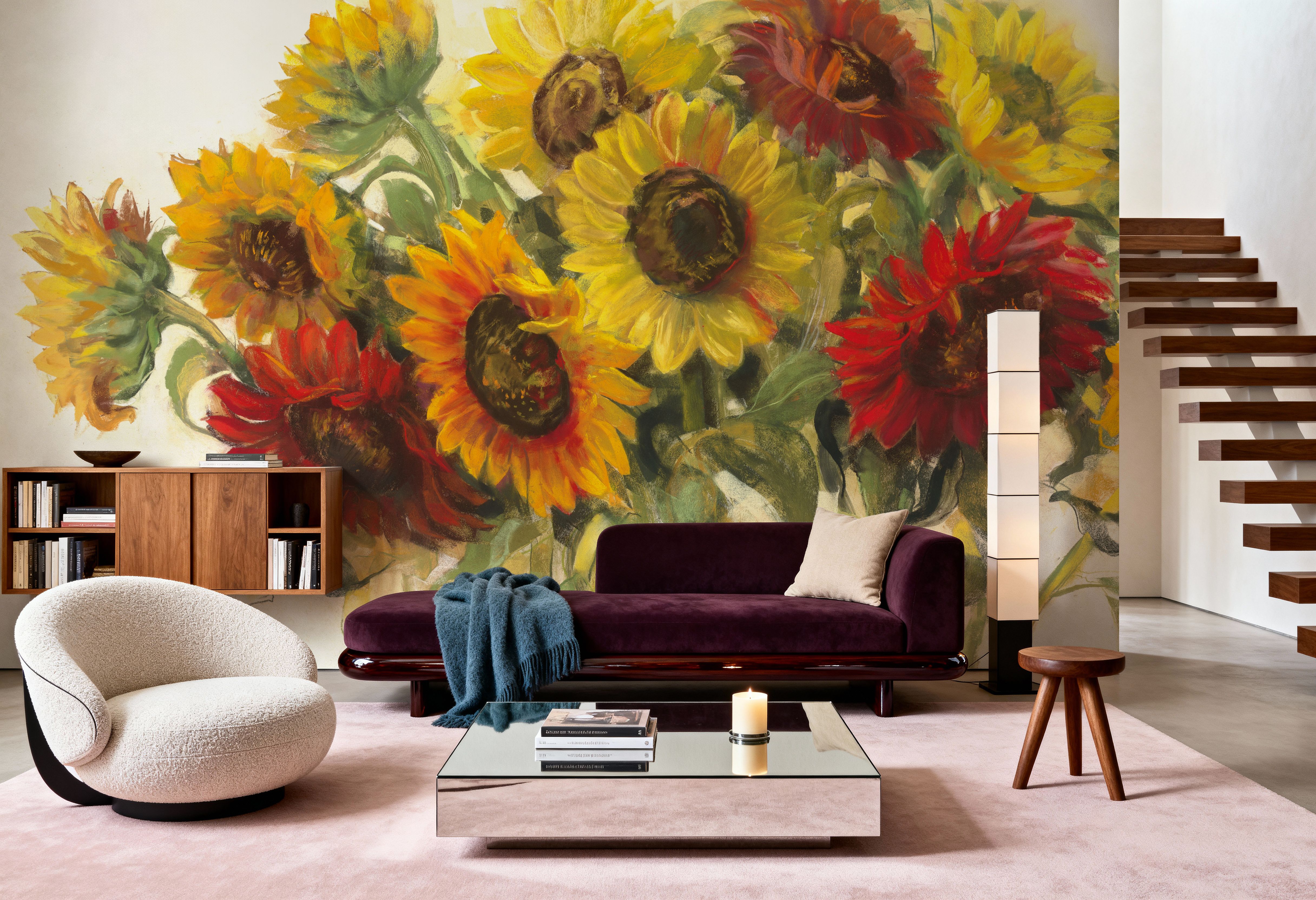 Gathering Sunflowers on White