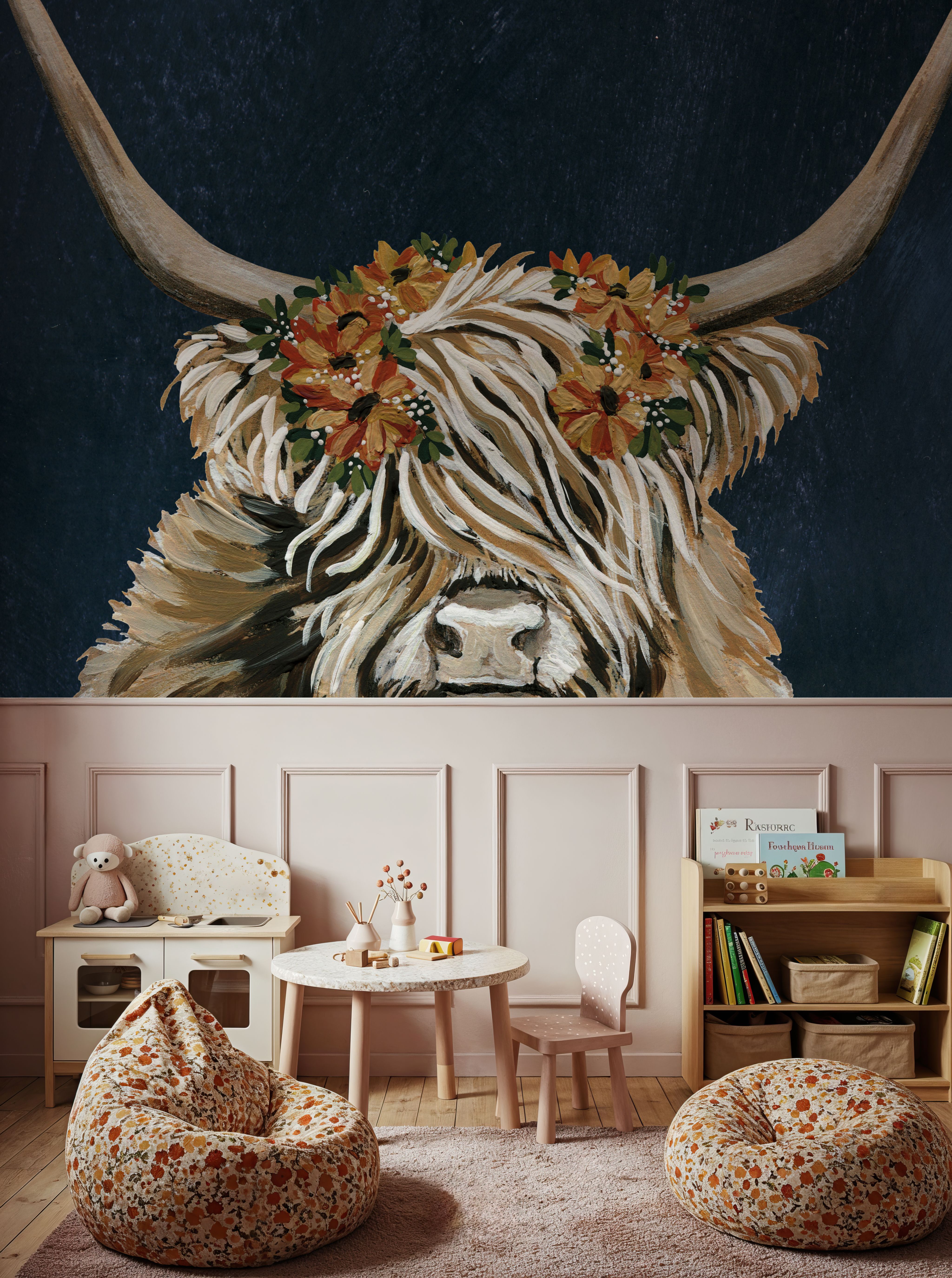 Harvest Cow Floral Texture Dark