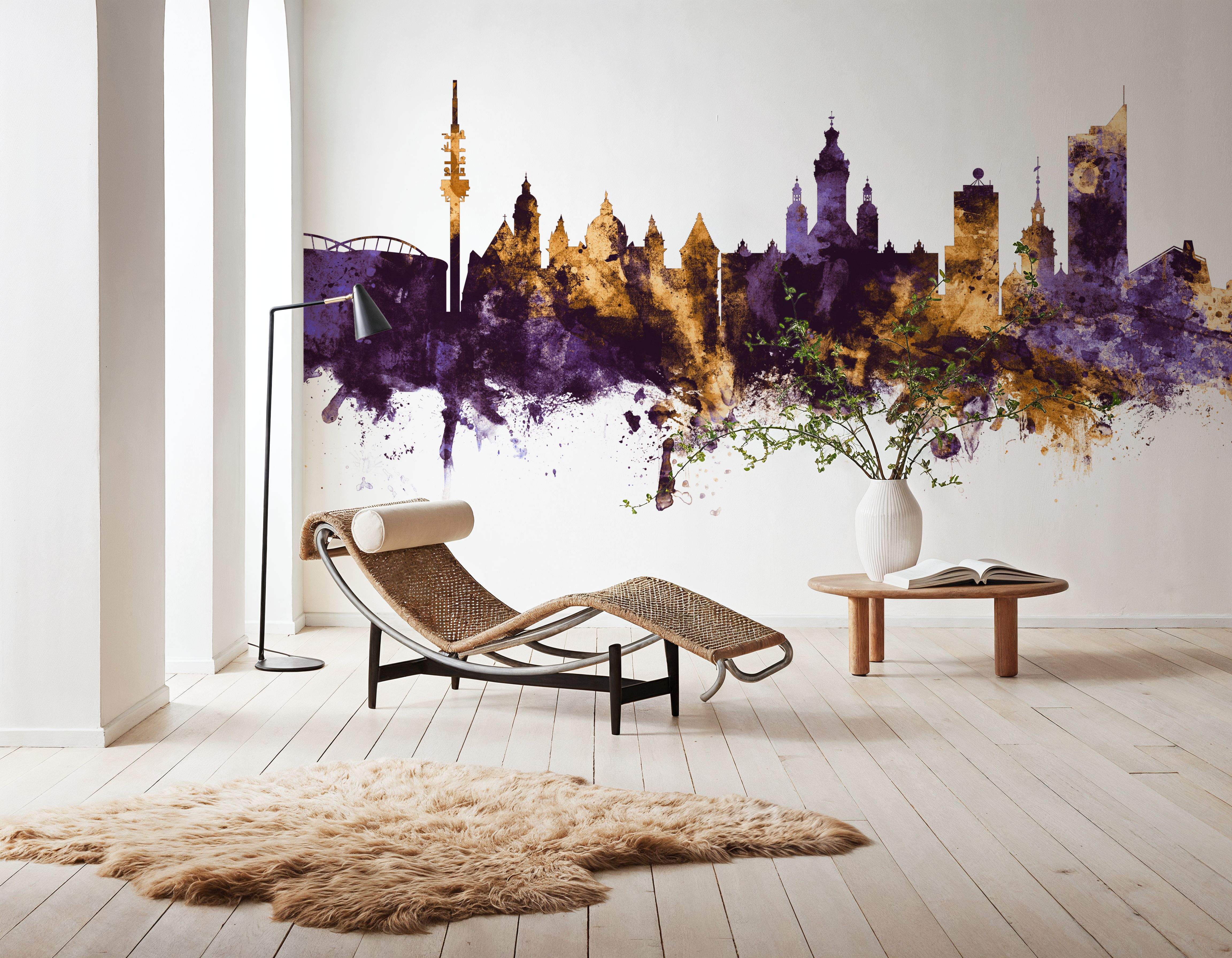 Leipzig Germany Skyline Purple & Gold