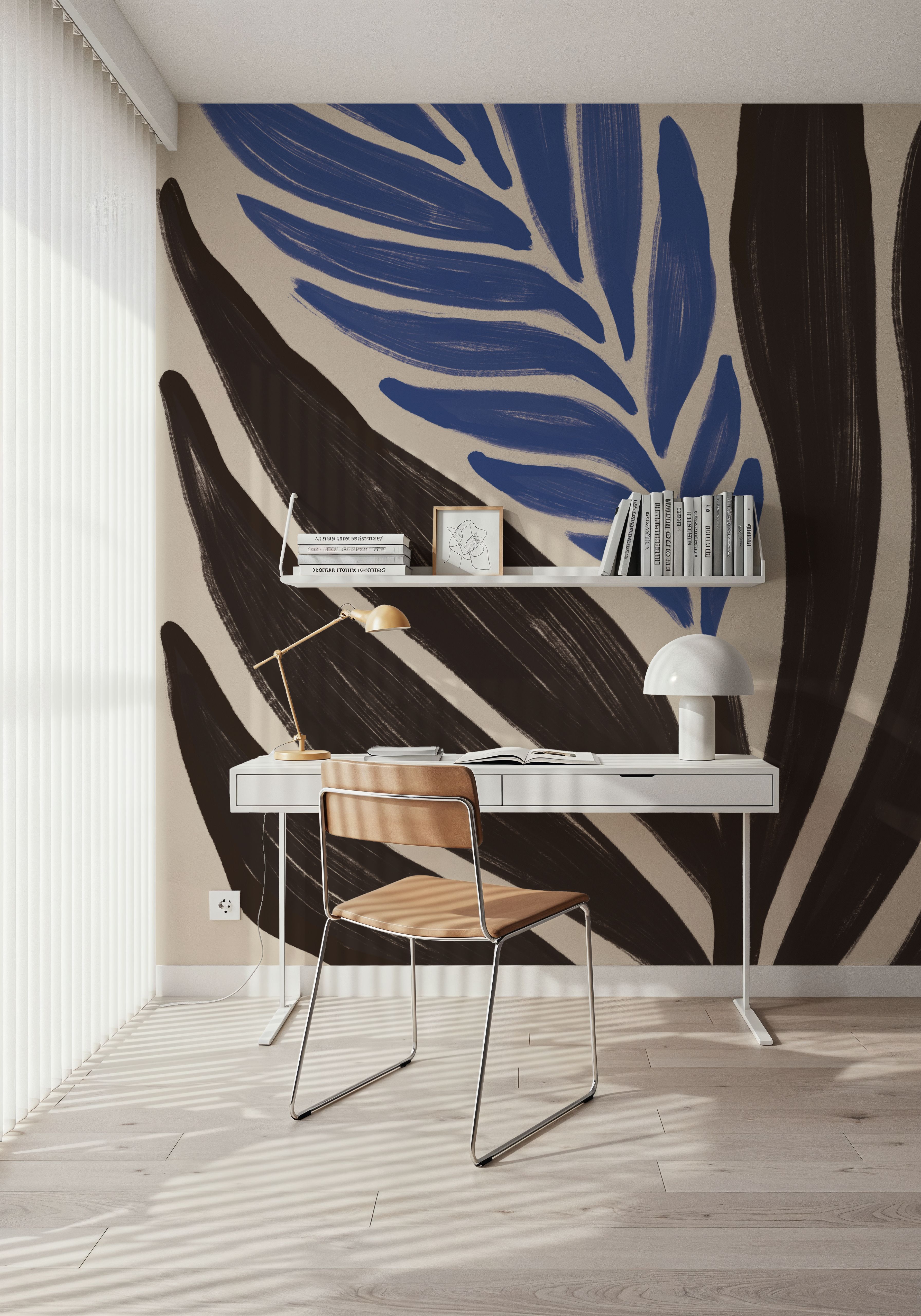 Wall Mural - Simple Flowers II Blue - Graphics mural wallpaper - Blue - Dining Room - Wallism US - Premium, Textured or Peel & Stick