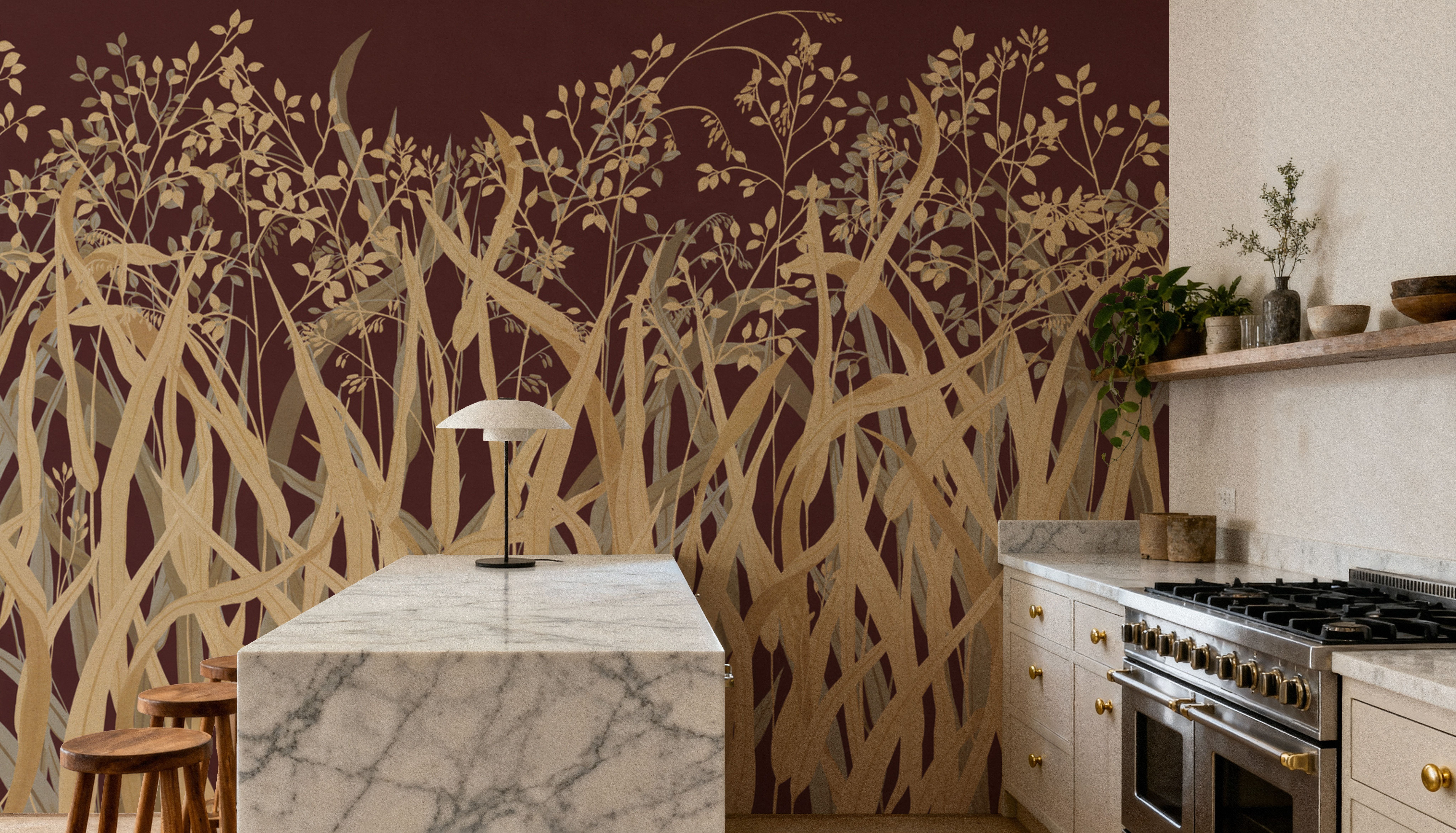 Sinuous Ceres, Burgundy Dusk, Wallpaper