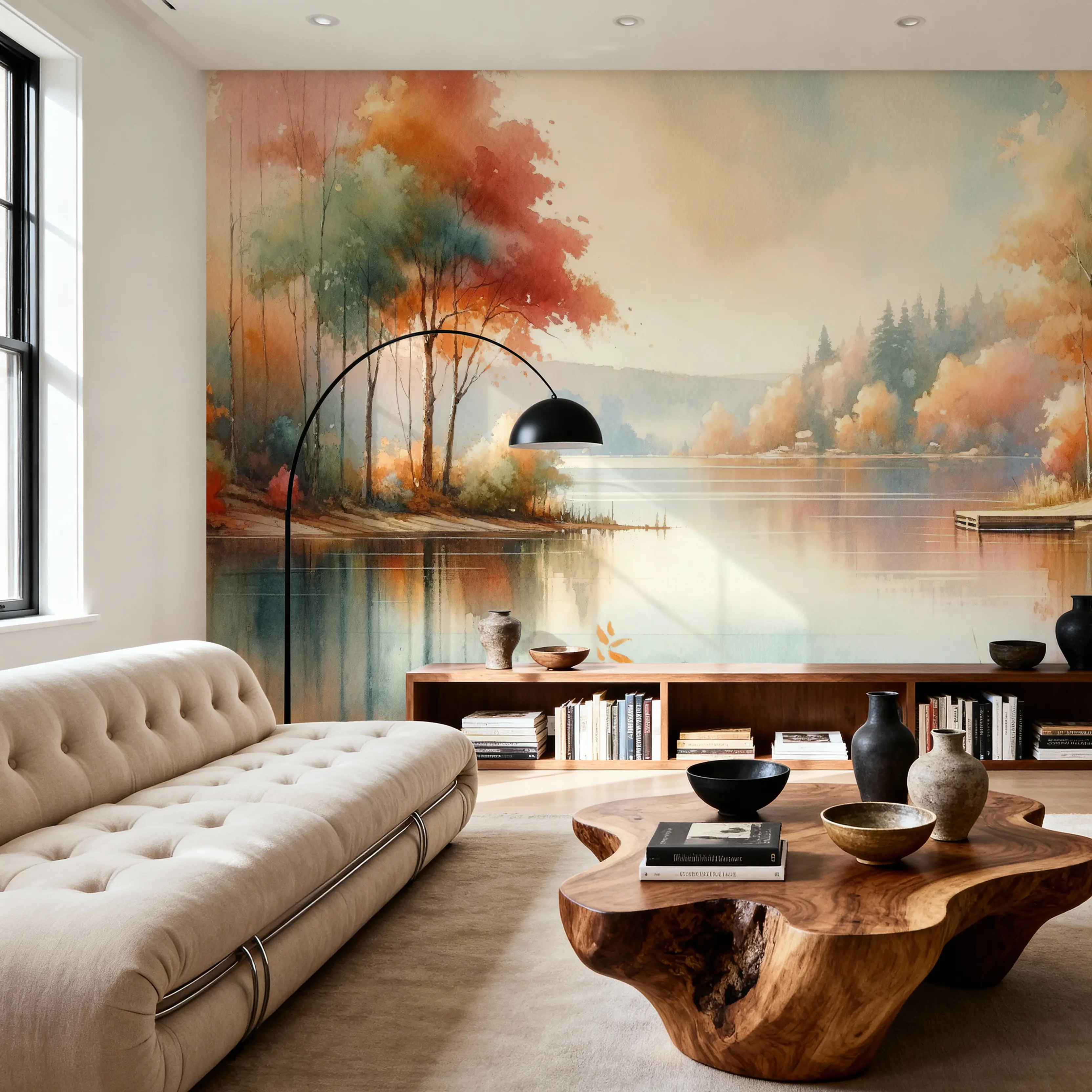 Fotobehang - Serene Autumn - Bladeren Landschappen Mural - Oranje - Eetkamer - Wallism België - Zelfklevend of Vliesbehang