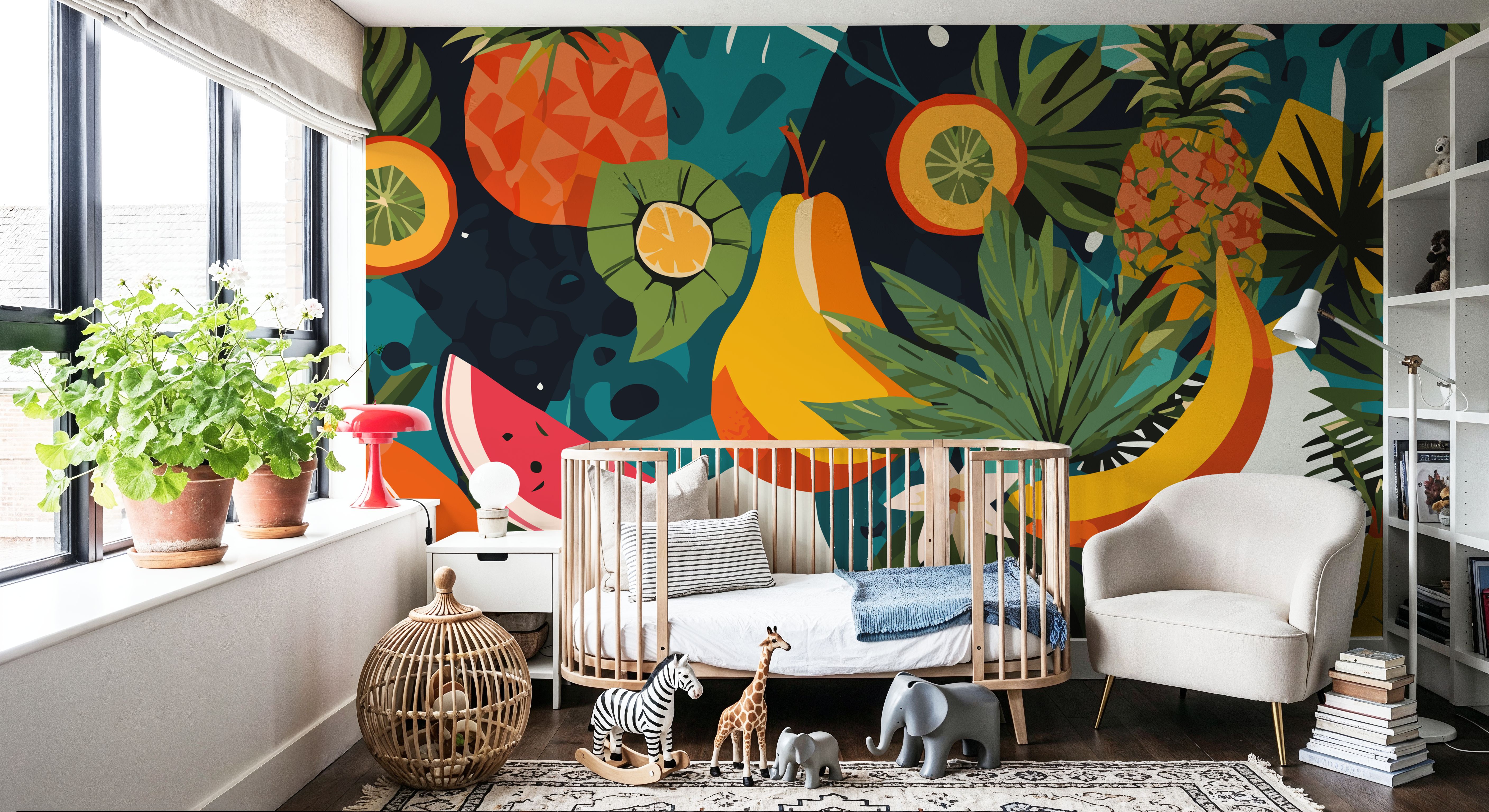 Wall Mural - Tropical Fruits - Fruits Nature mural wallpaper - Orange - Dining Room - Wallism US - Premium, Textured or Peel & Stick