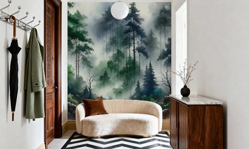Foggy Lush Forest with Dense Trees