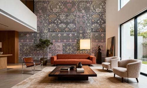 Art Deco Floral Wall Pink
