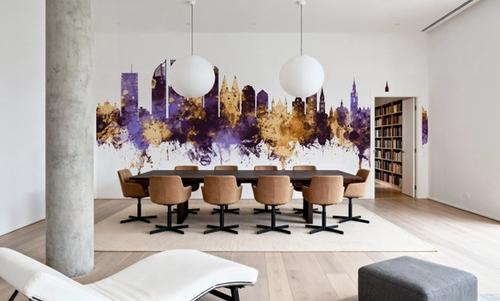 The Hauge Netherlands Skyline Purple & Gold