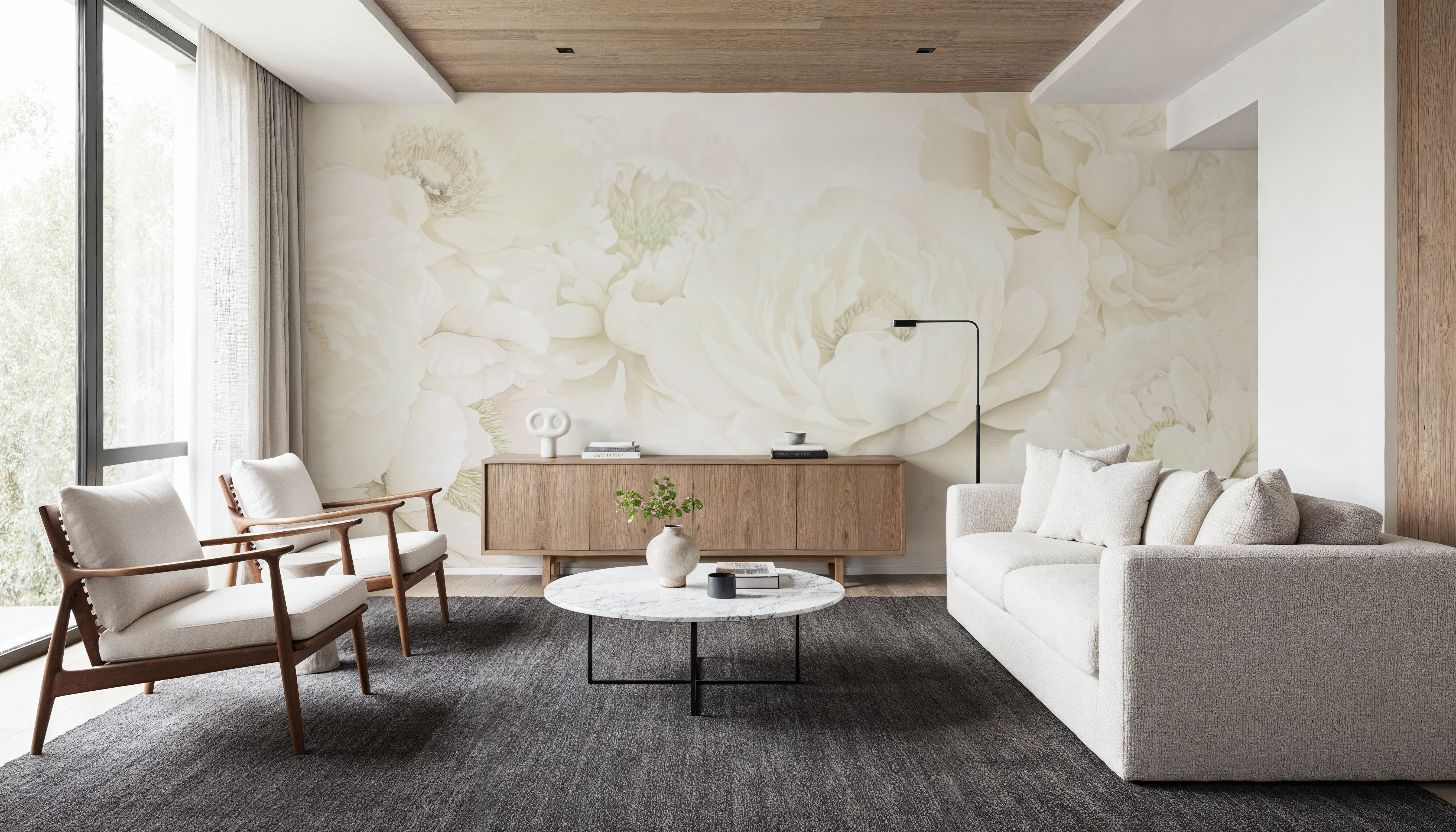 Transcendent Peony, Cream, Wallpaper