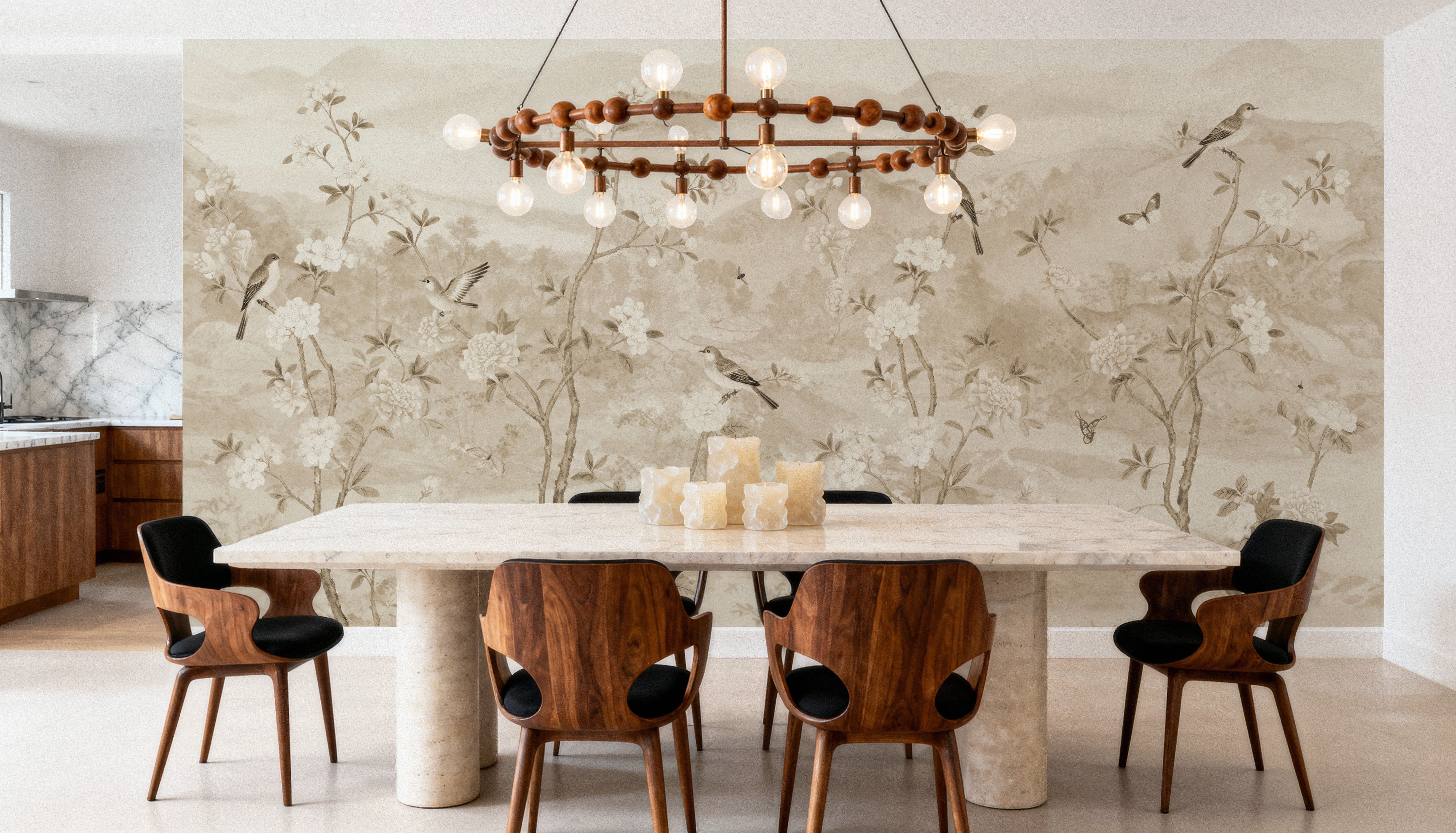 Peony Tree Landscape, Beige, Tapet