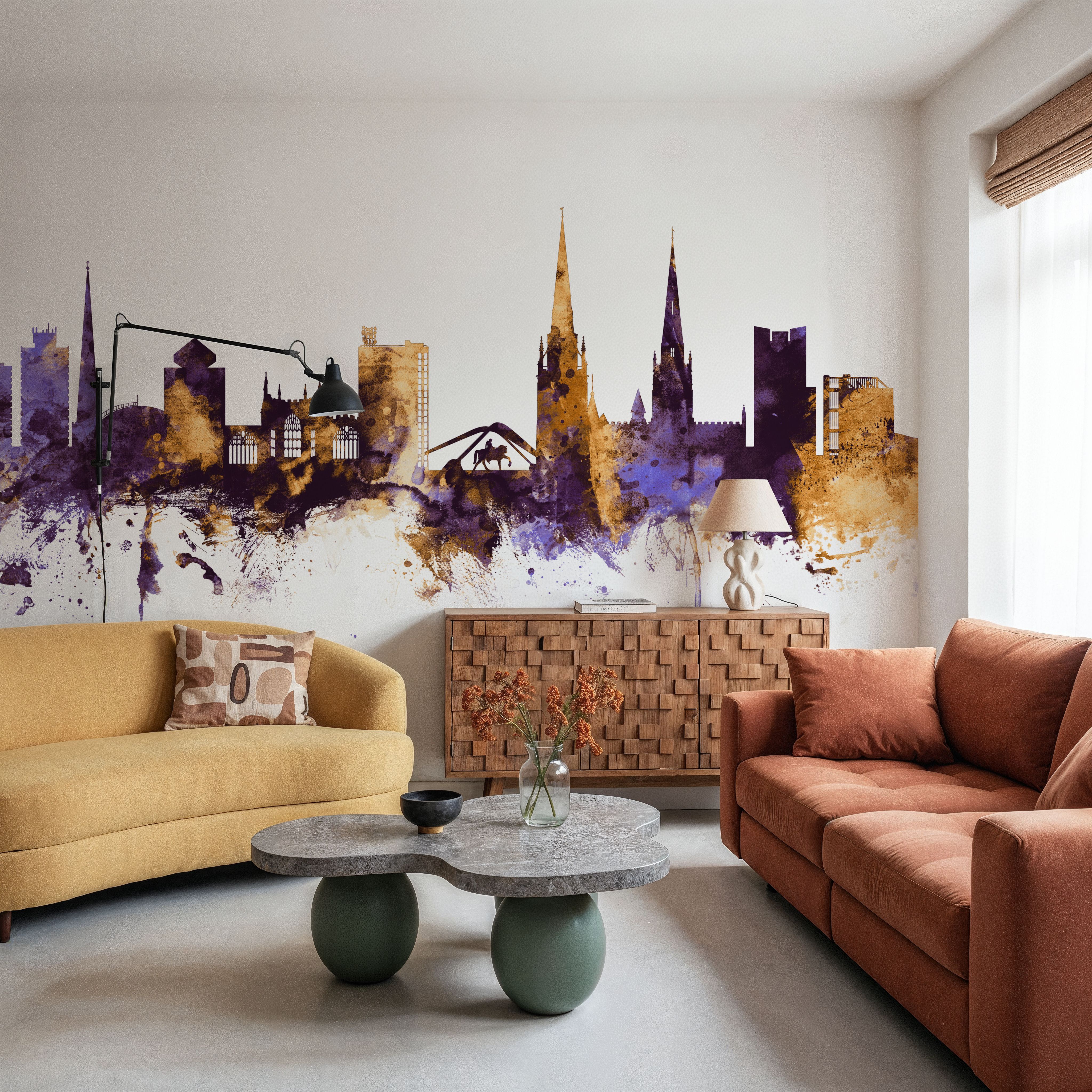 Coventry England Skyline Purple & Gold