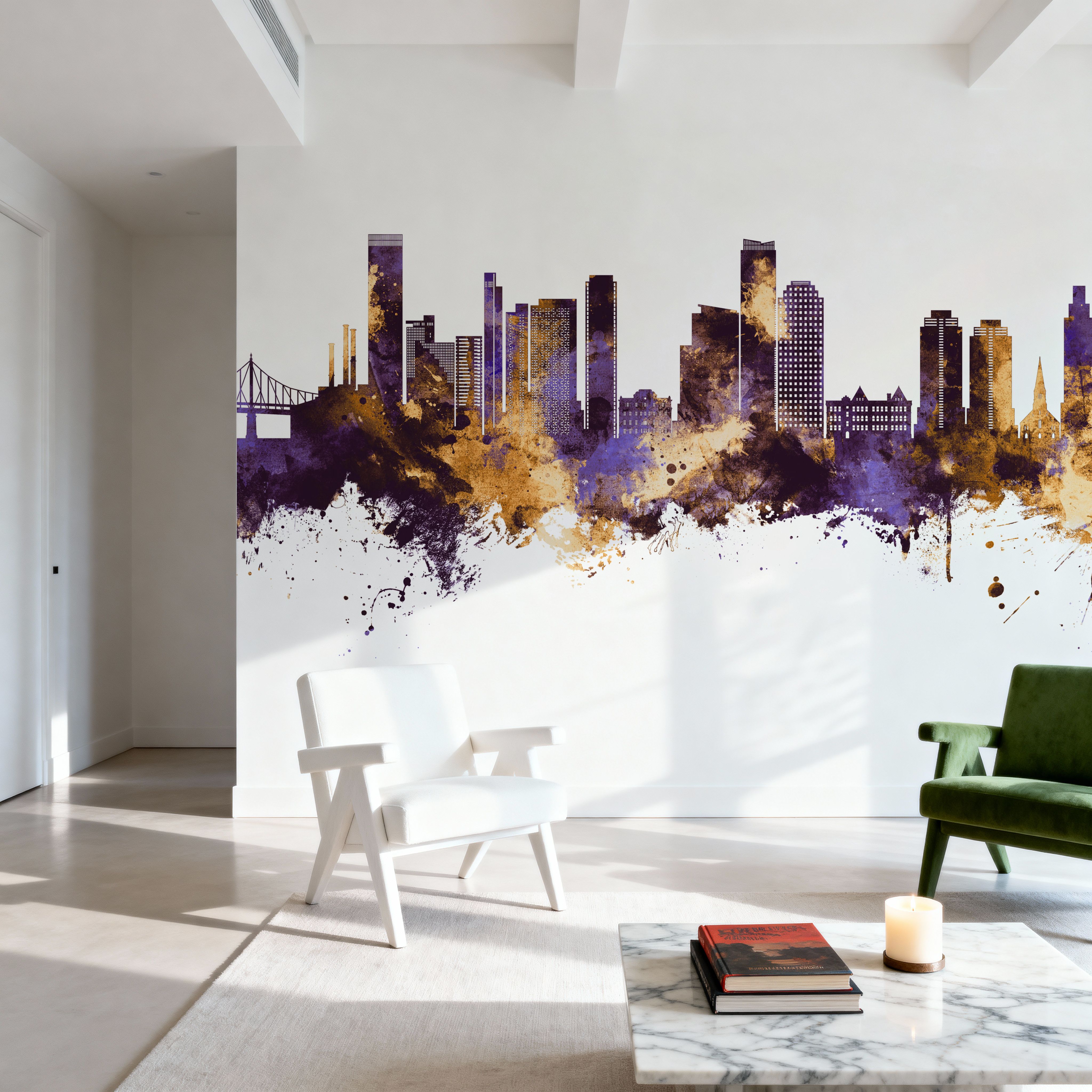 Queens New York Skyline Purple & Gold