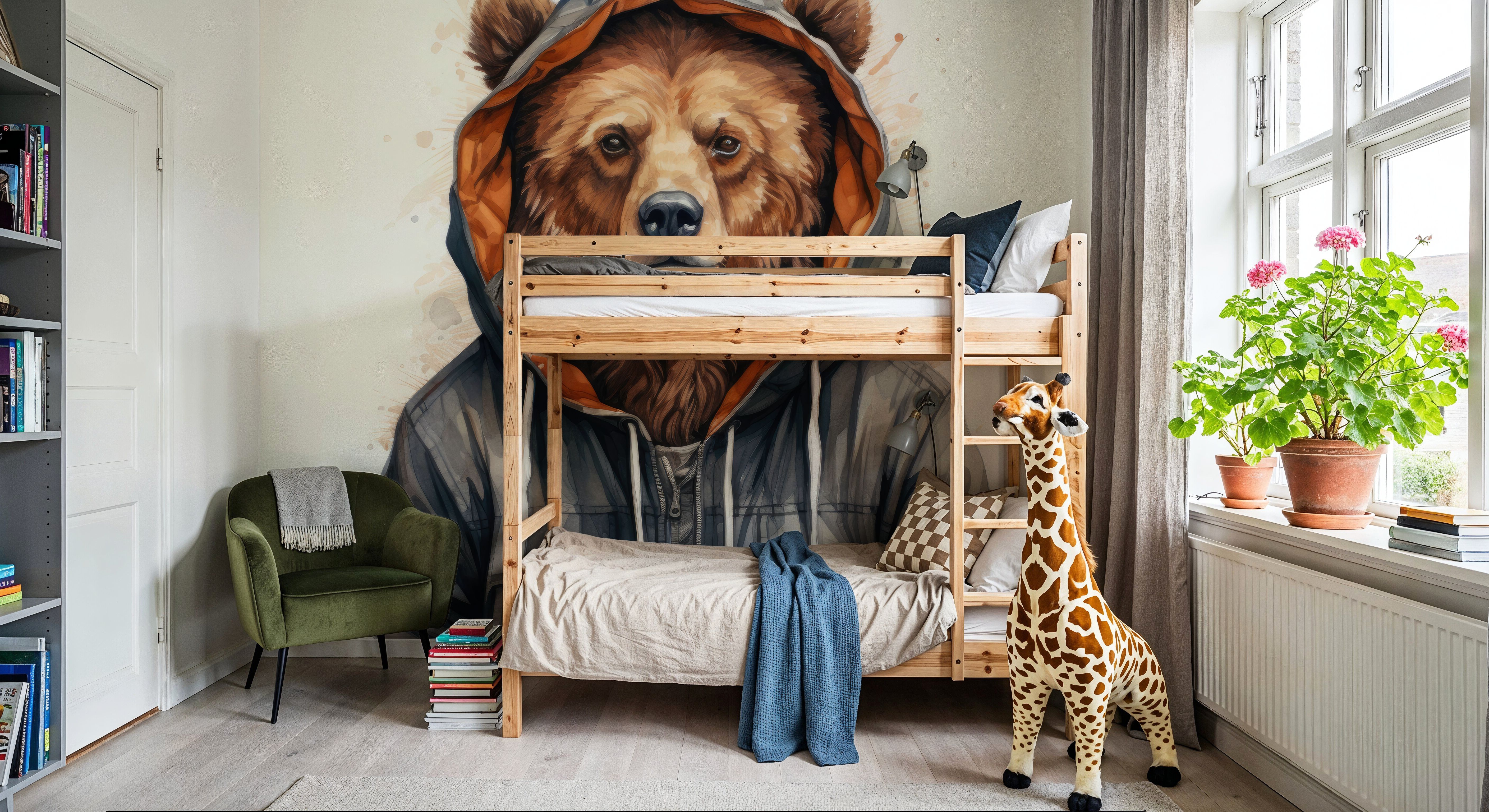 Watercolor Cartoon Grizzly Bear in a Hoodie