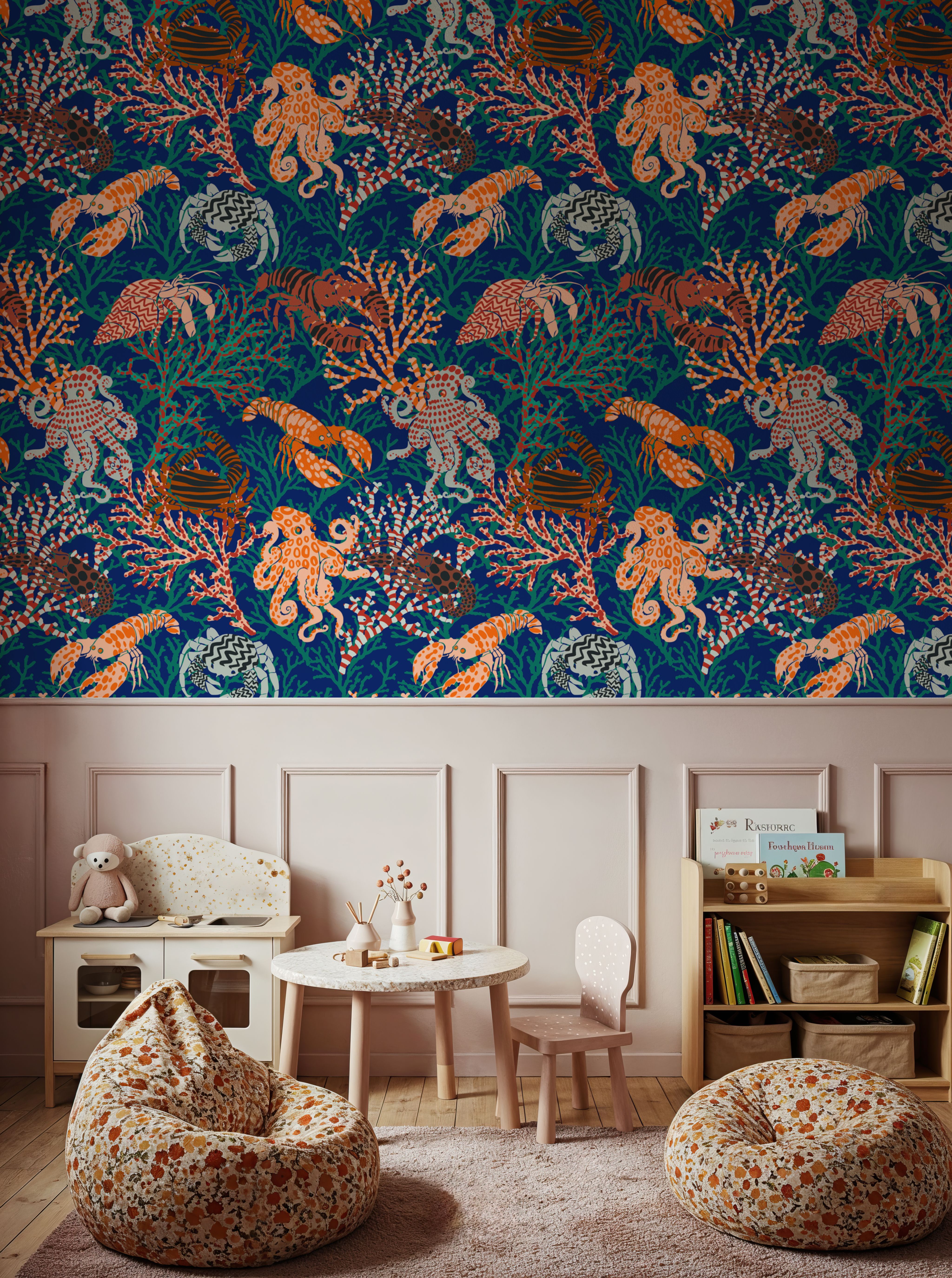 Vibrant Coral Reef, Blue and Orange