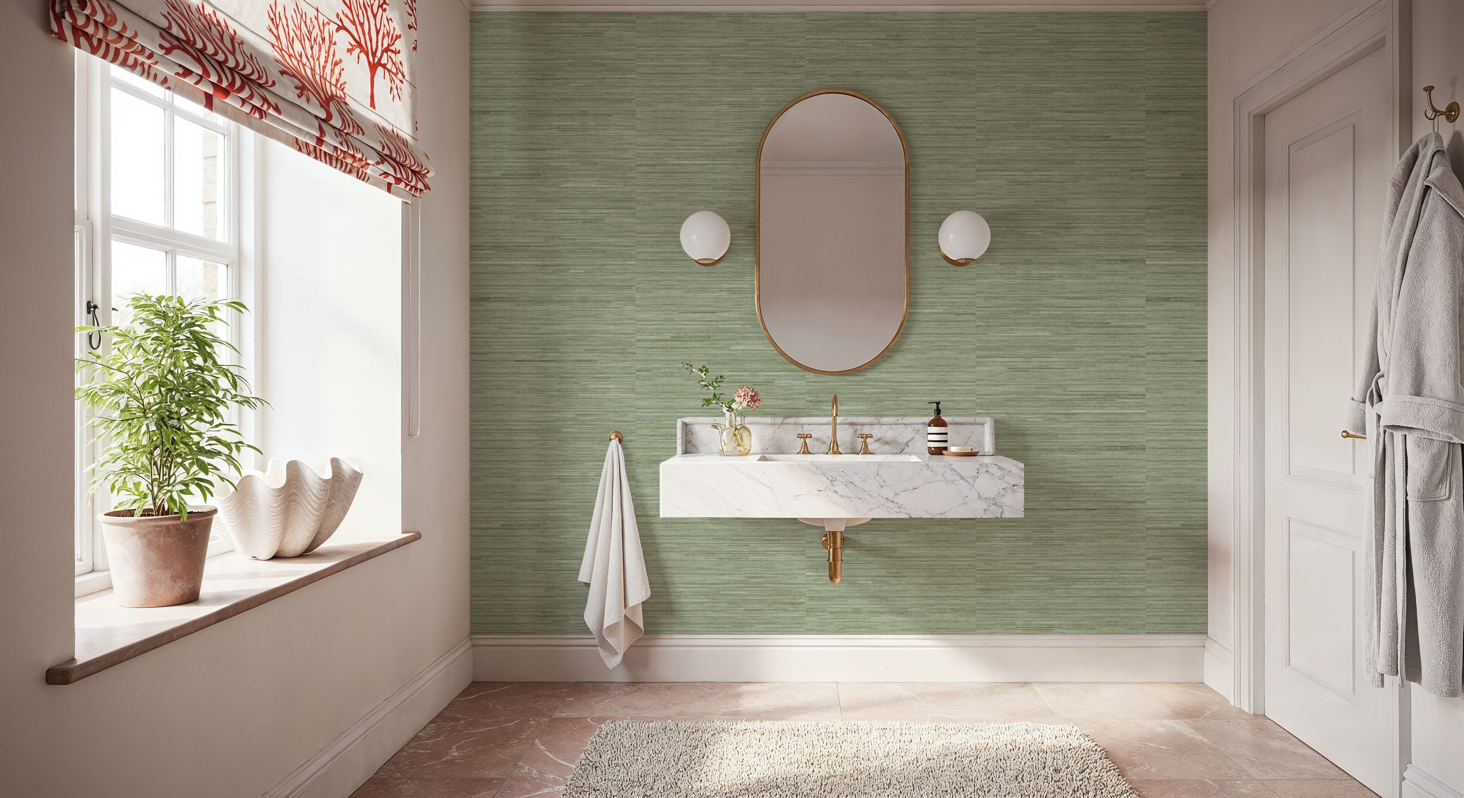 Faux Grasscloth with Visible Seams, Fern