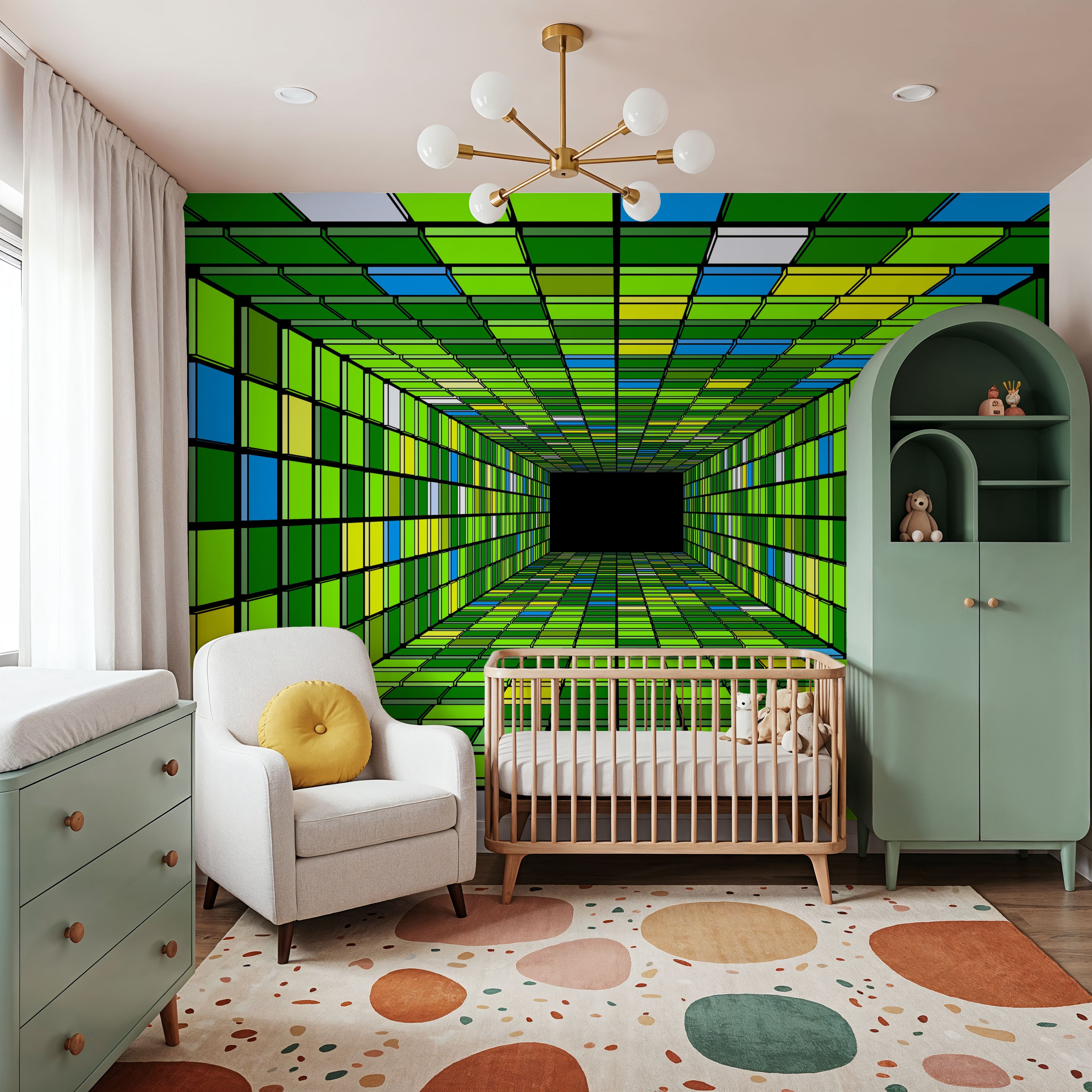 Retro Game Tunnel, Vibrant Green