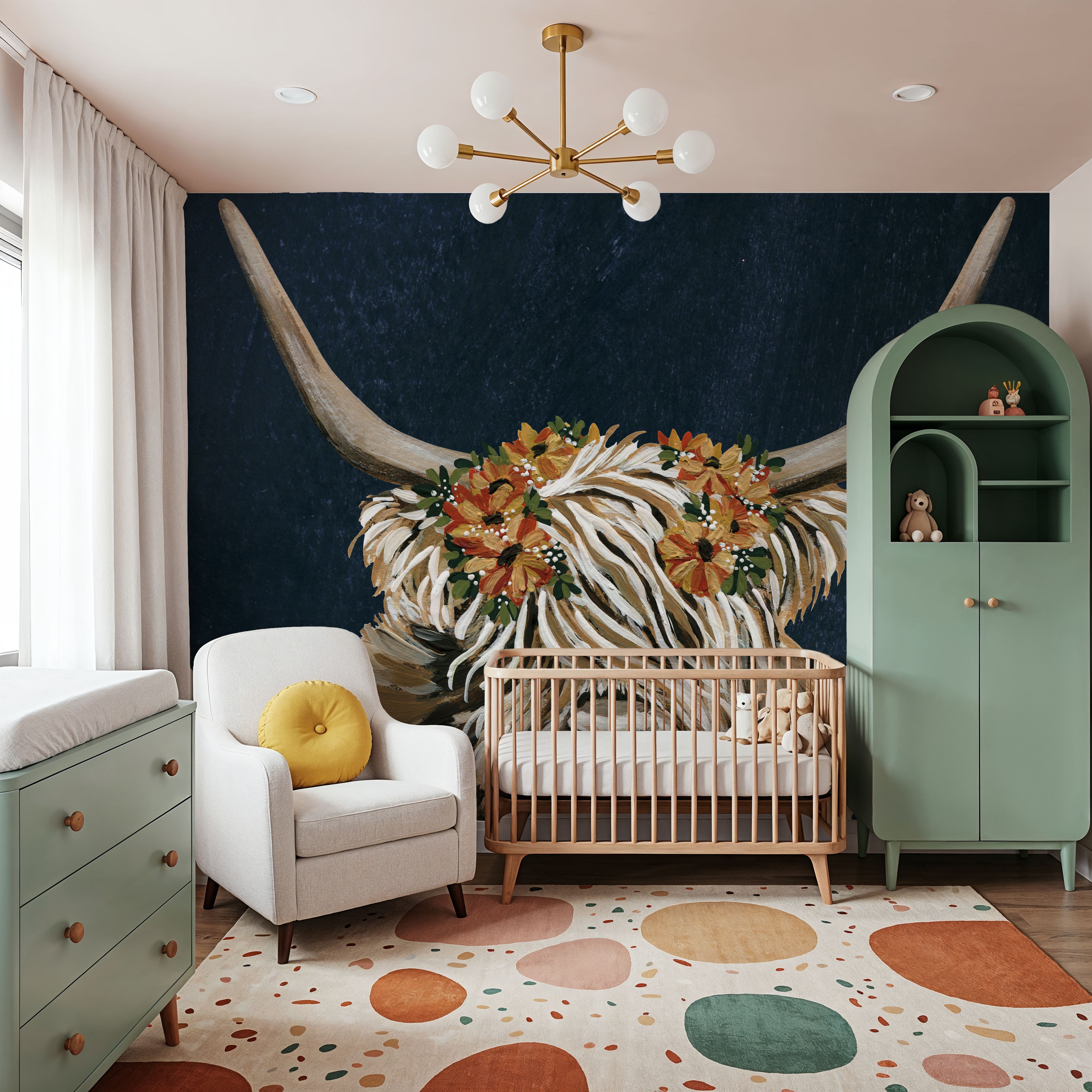 Harvest Cow Floral Texture Dark