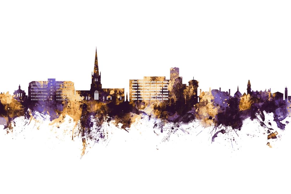 Solihull England Skyline Purple & Gold