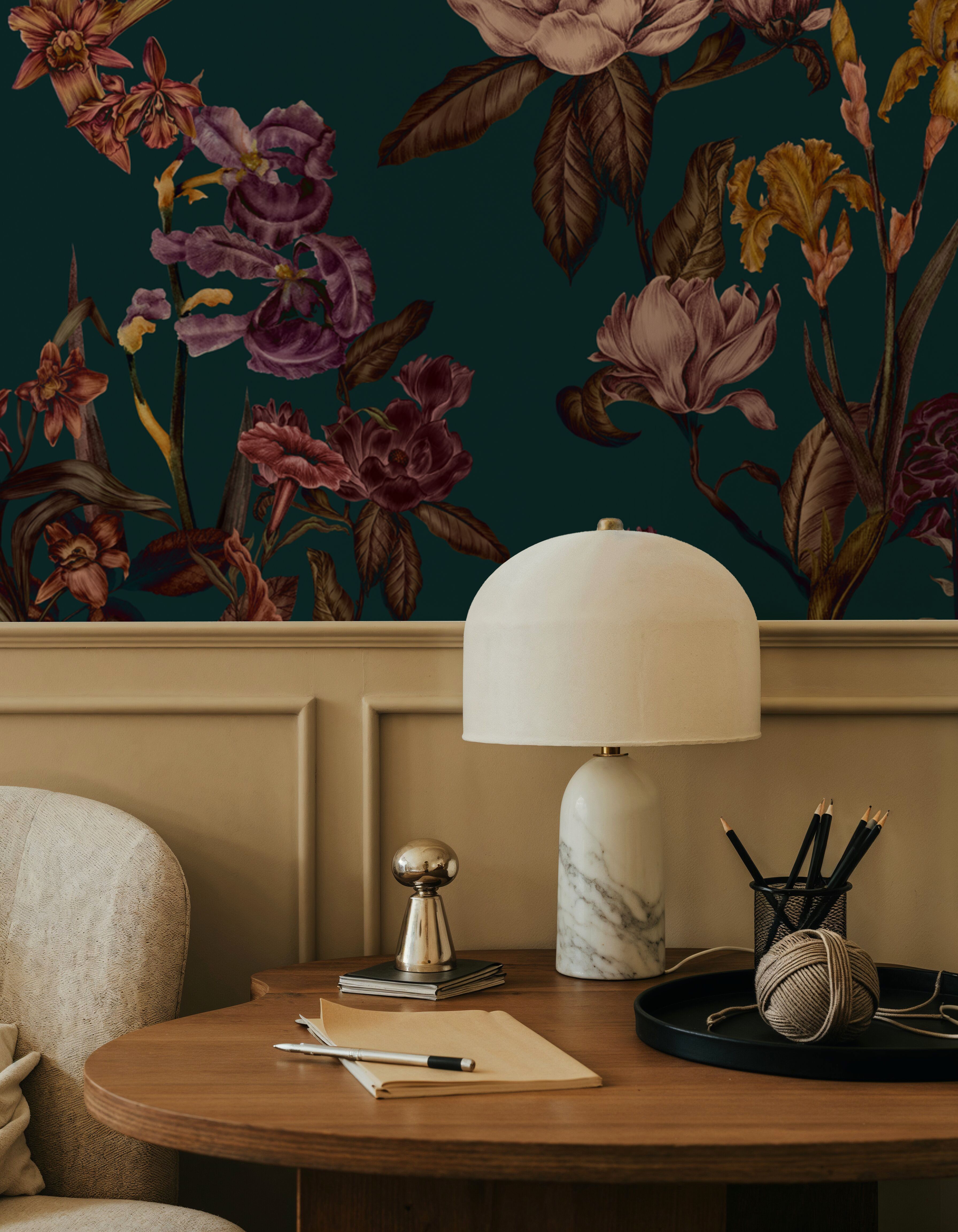 Floral Gaze, Dark Teal