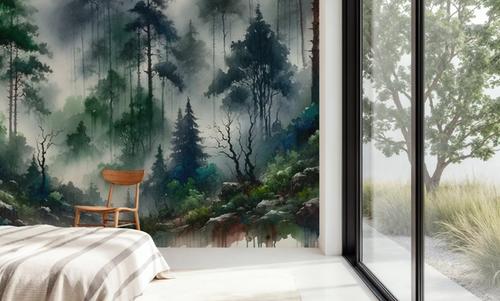 Foggy Lush Forest with Dense Trees