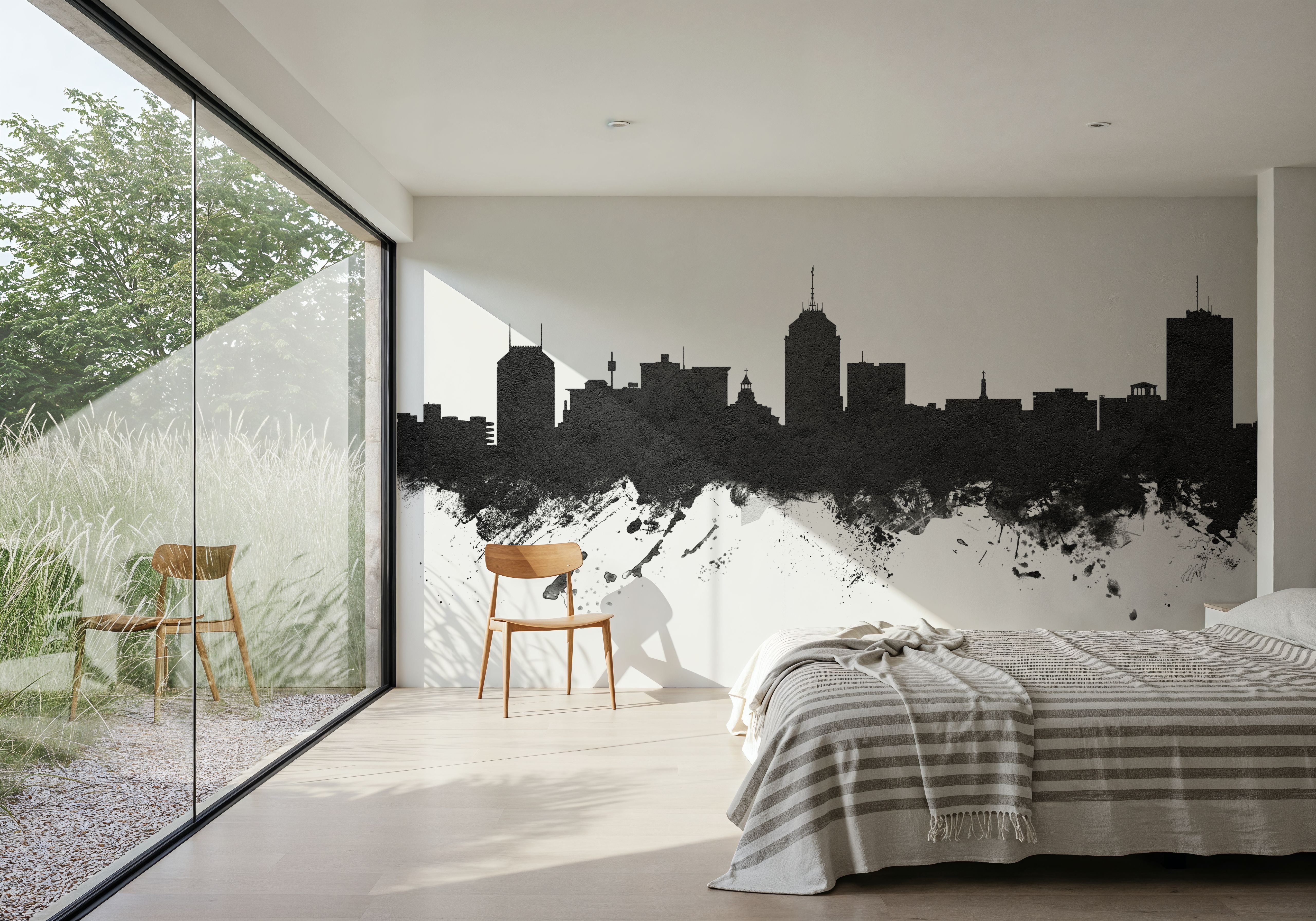 Fresno California Skyline Black & White, Wallpaper