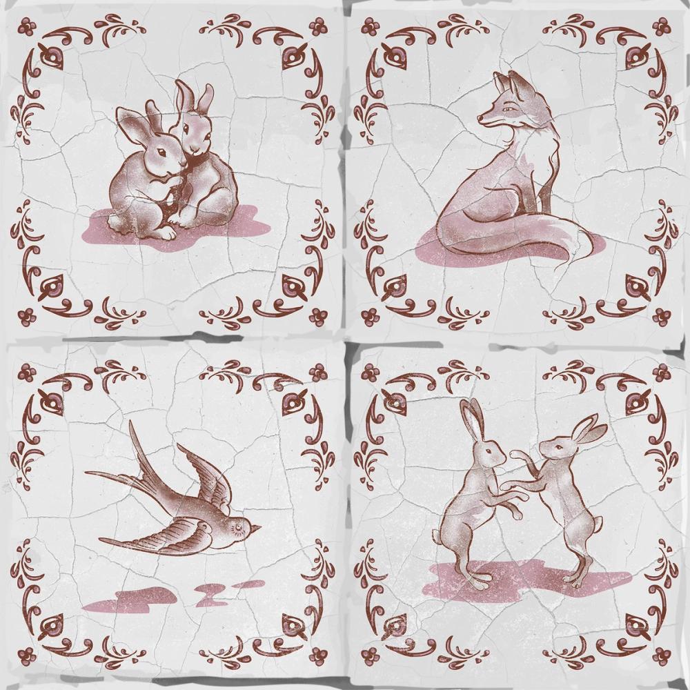 Forest Animals Telft Tiles, Sepia