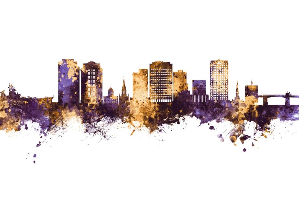 Norfolk Virginia Skyline Purple & Gold