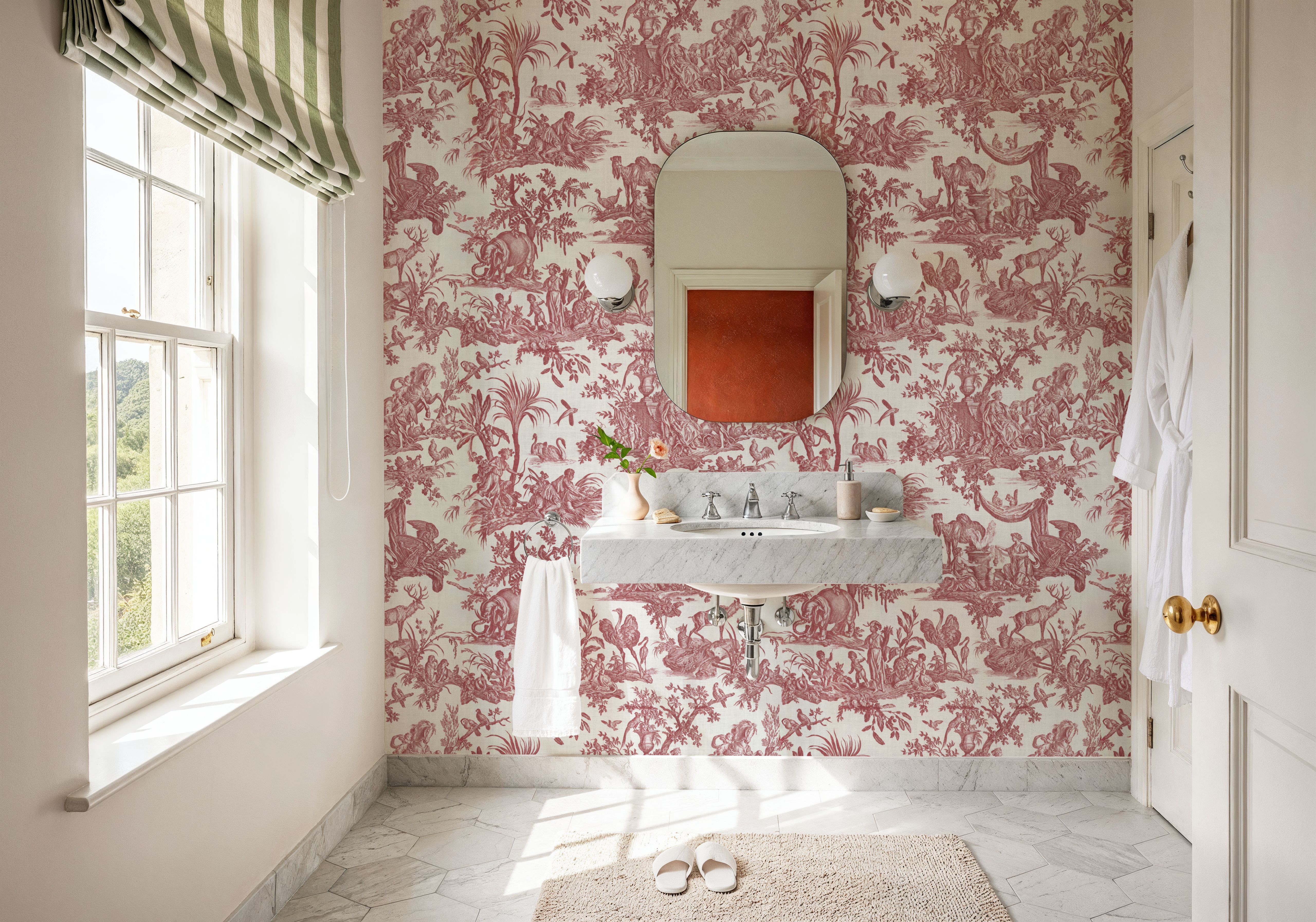 Patinated Linen Toile de Jouy, Brick