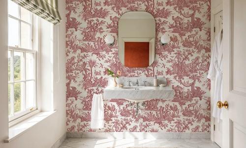 Patinated Linen Toile de Jouy, Brick
