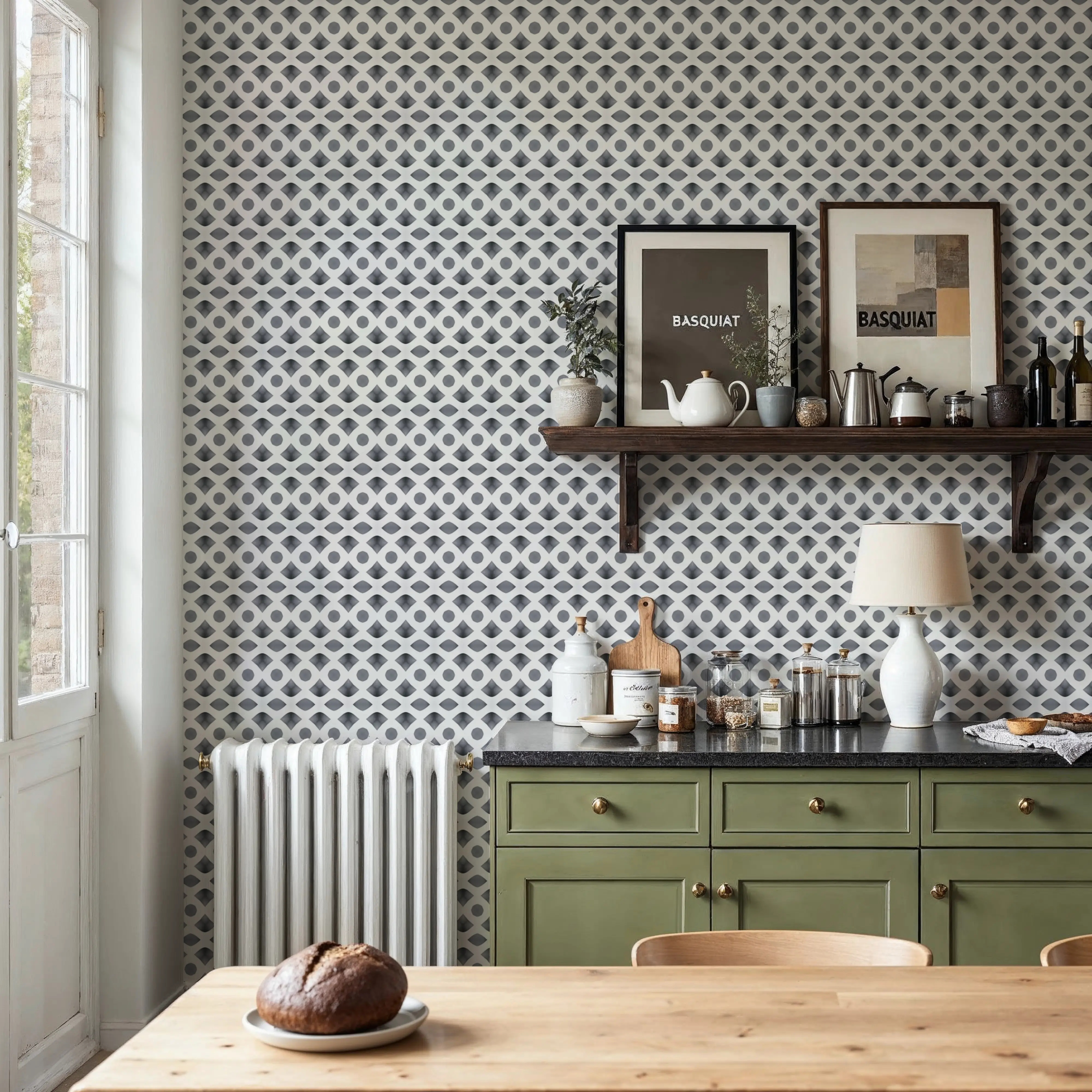 Behang - Temara Watercolor - Cirkels Diamanten - Grijs - Slaapkamers - Wallism Nederland - Zelfklevend of Vliesbehang