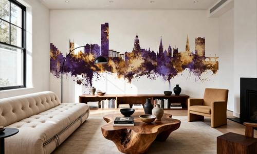 Sheffield England Skyline Purple & Gold