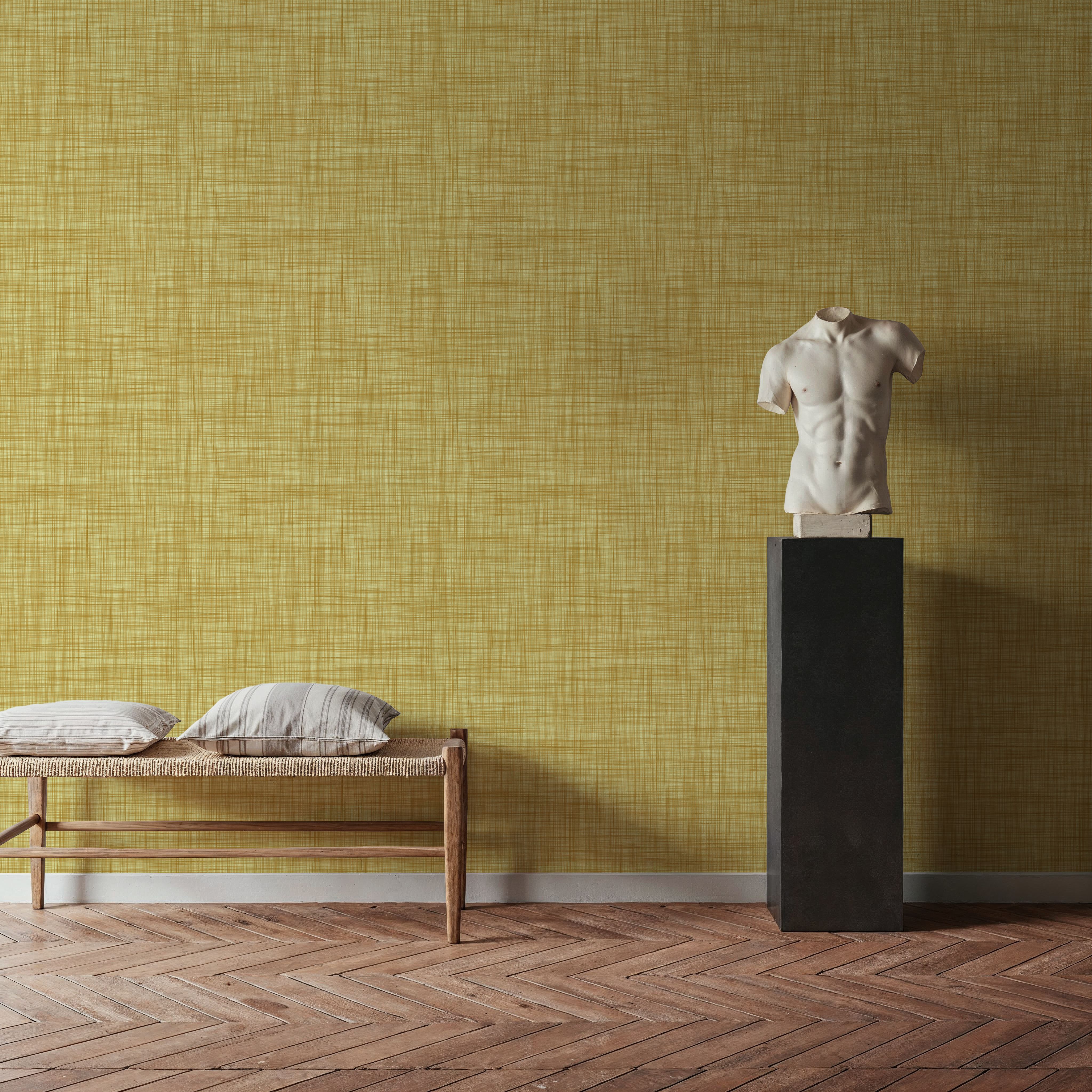 Mottled Linen Effect, Sunflower Yellow, Wallpaper