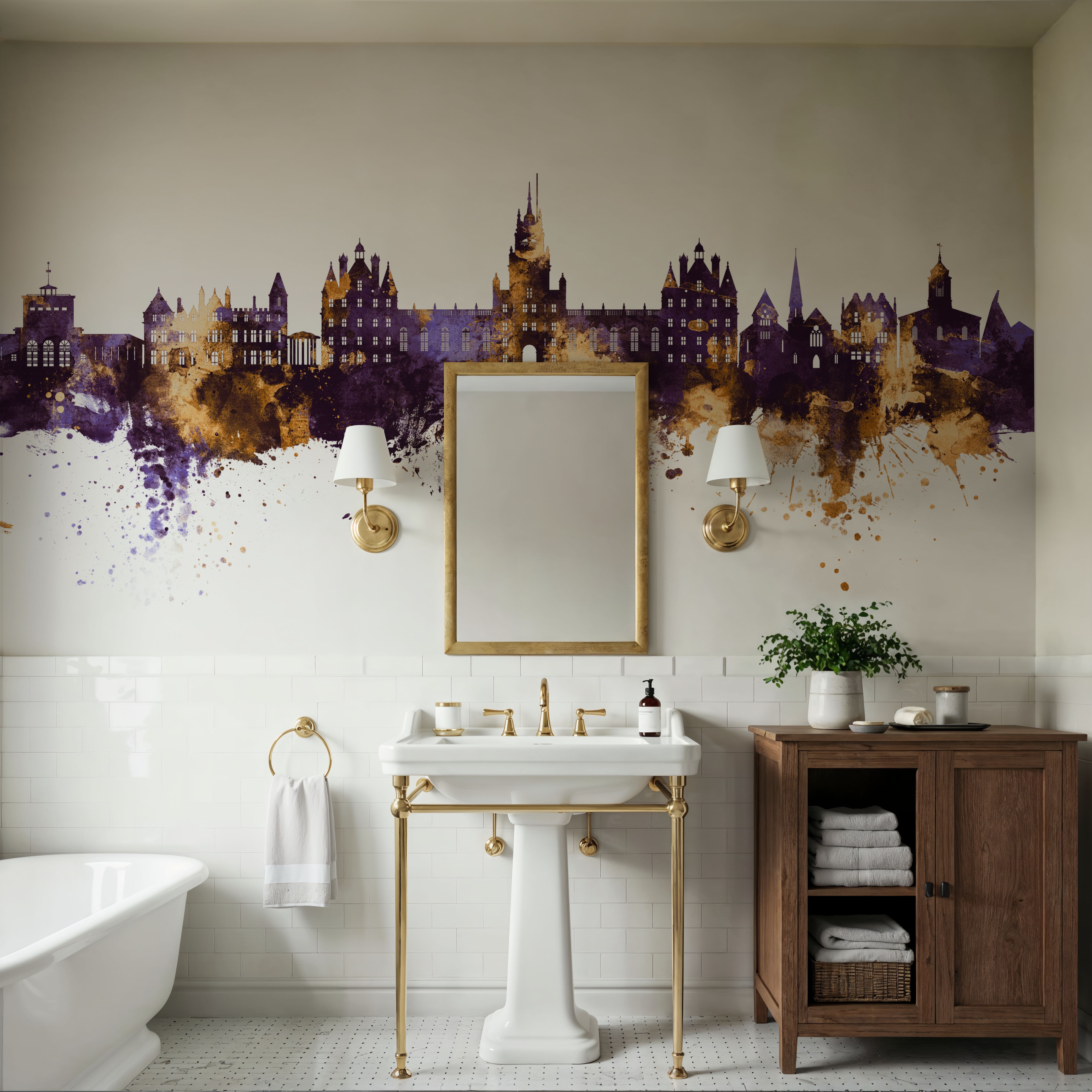 Egham England Skyline Purple & Gold