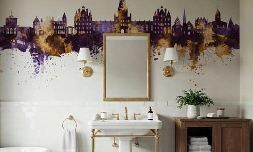 Egham England Skyline Purple & Gold
