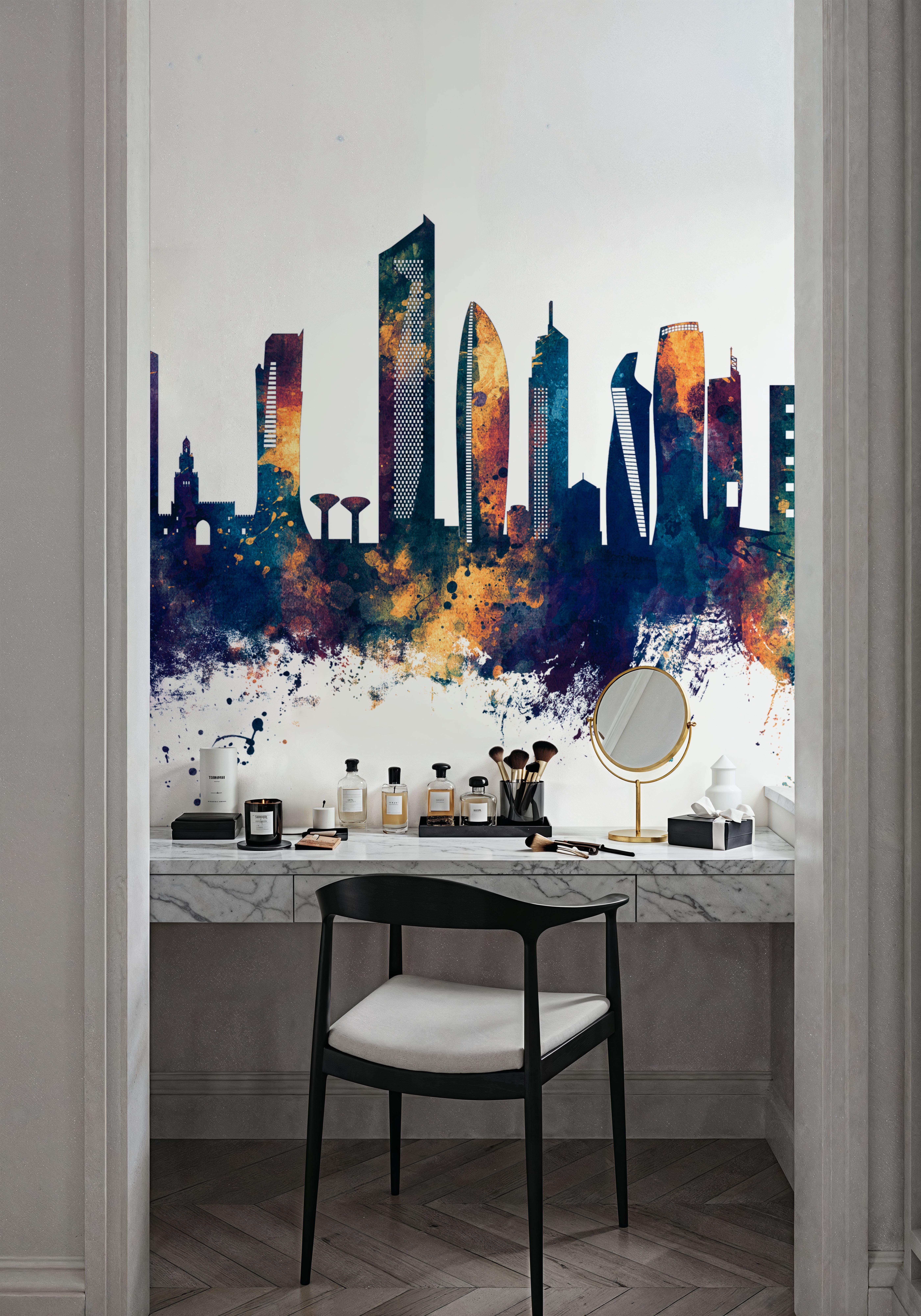 Kuwait City Skyline Blue & Bronze