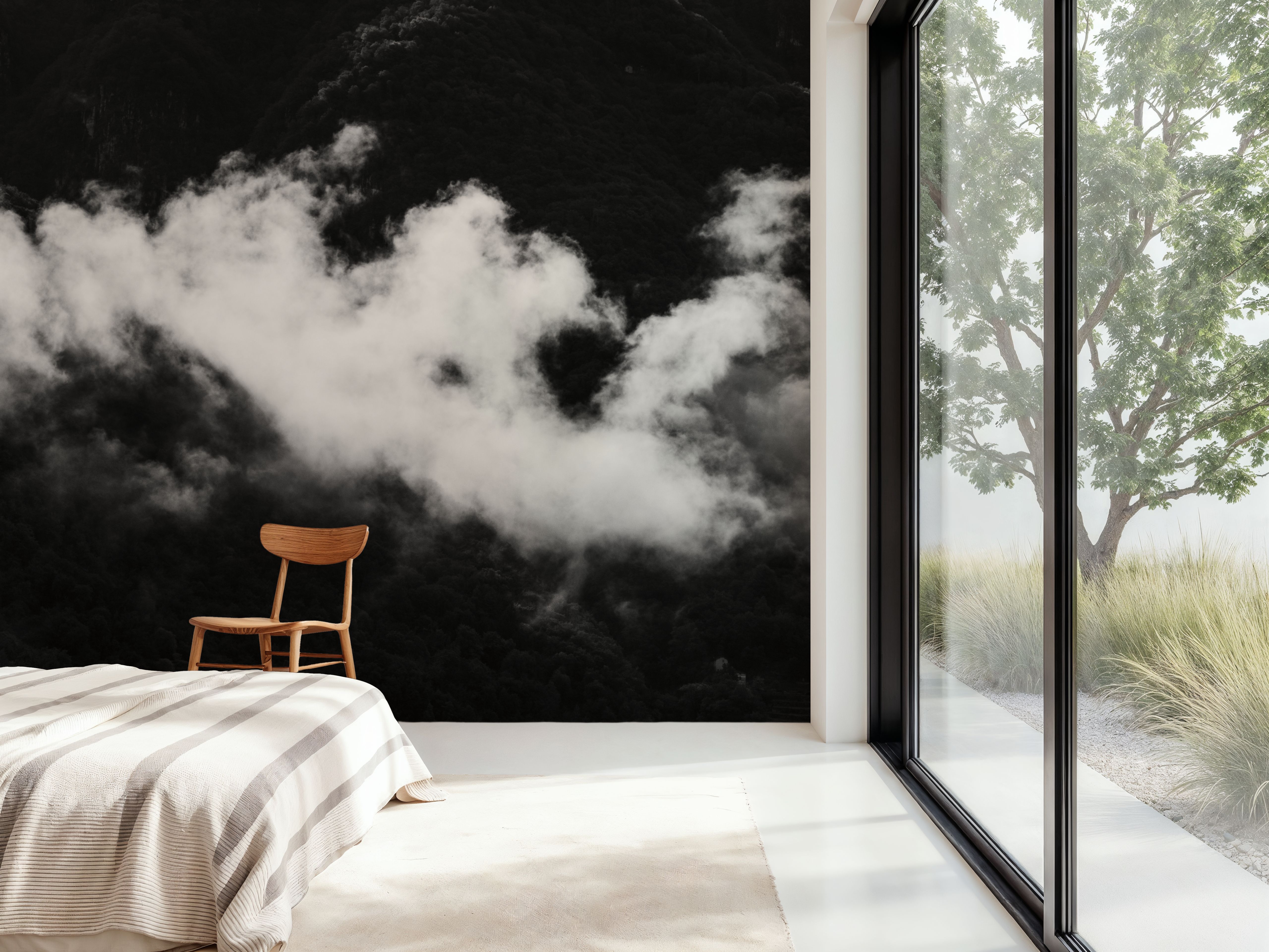 Wall Mural - Clouds Rising - Mountains Landscapes mural wallpaper - Gray - Living room - Wallism US - Premium, Textured or Peel & Stick