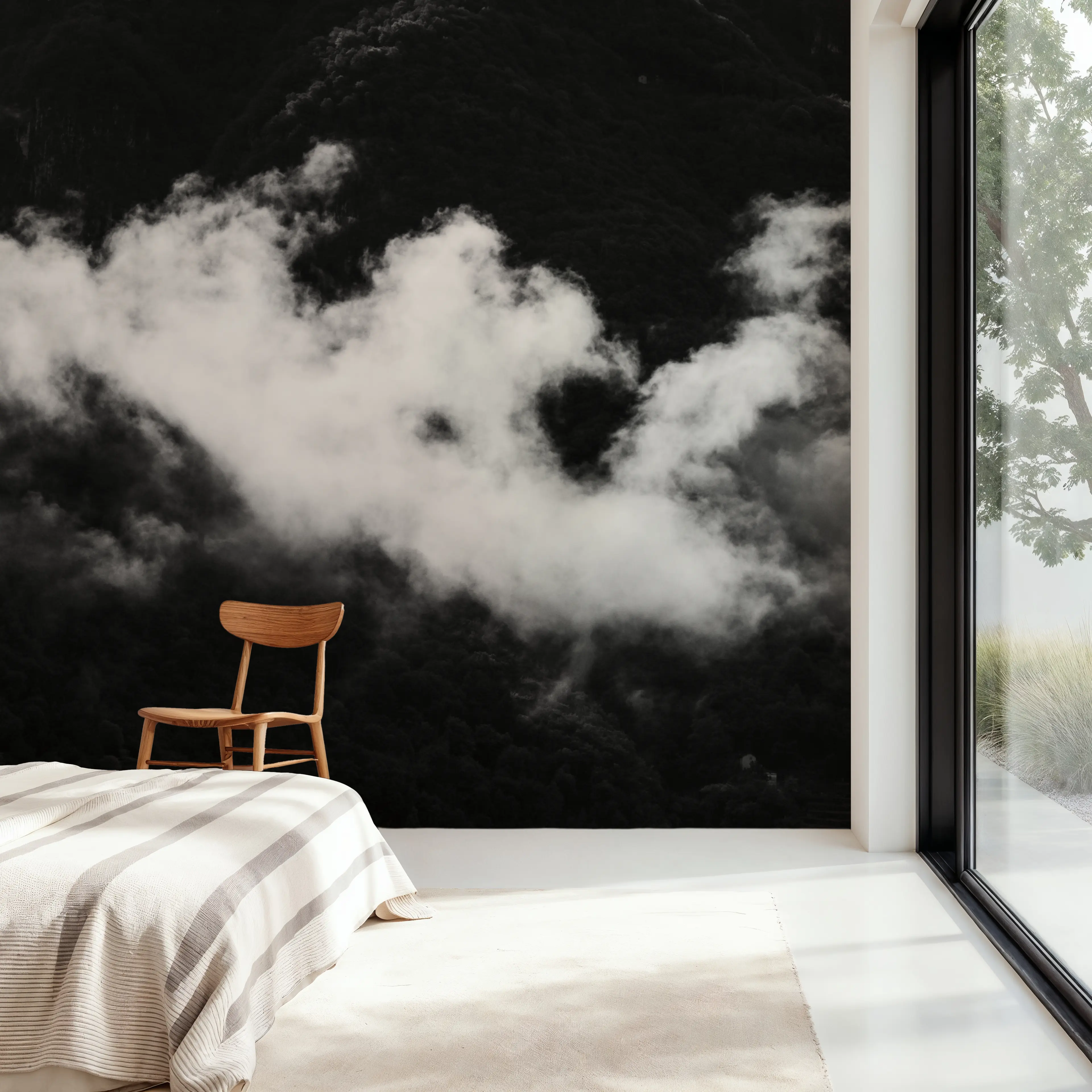 Wall Mural - Clouds Rising - Mountains Landscapes mural wallpaper - Gray - Living room - Wallism UK - Peel & Stick or Paste-the-Wall