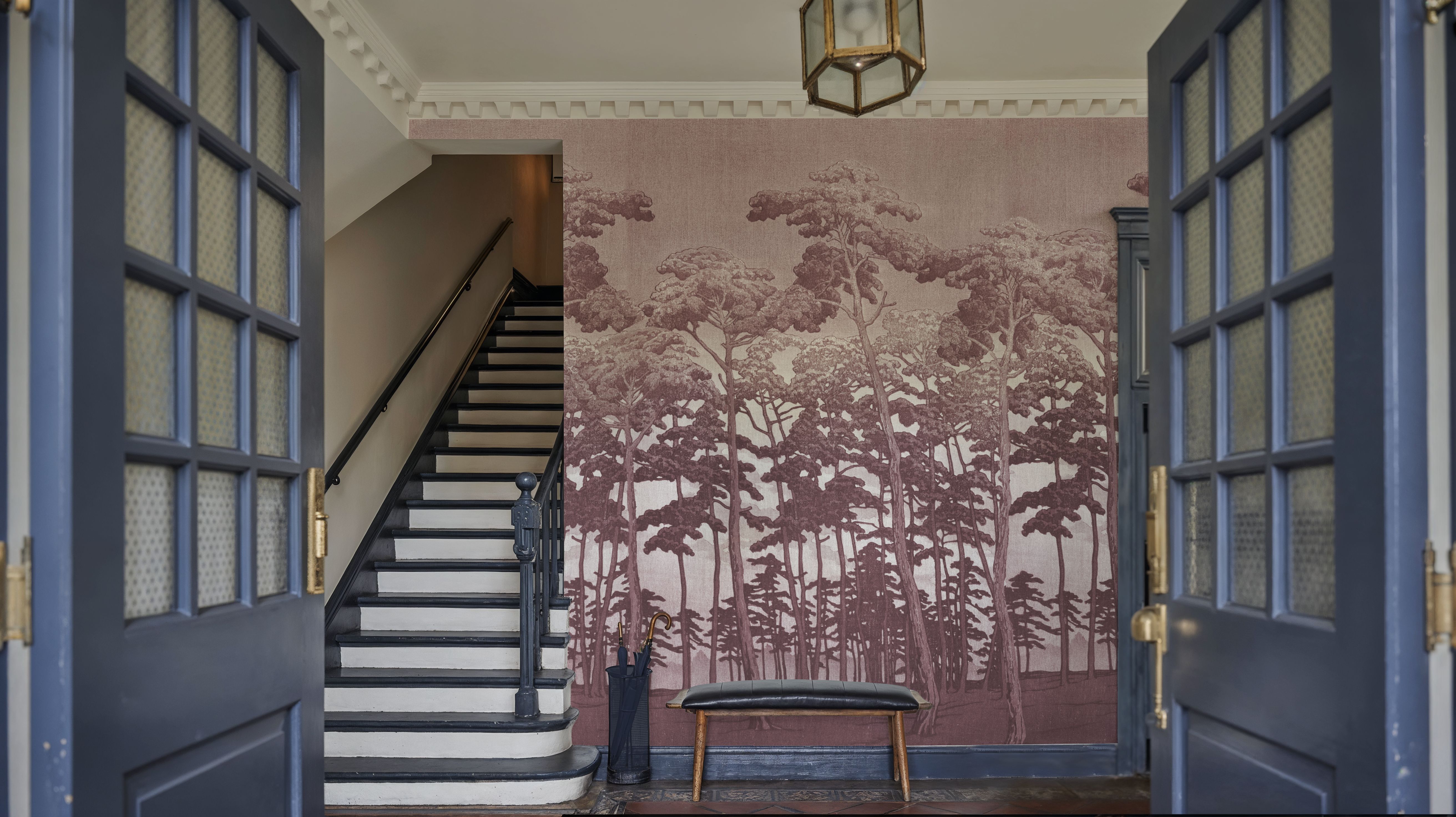 Tranquil Pinescape, Dusty Wine, Wallpaper