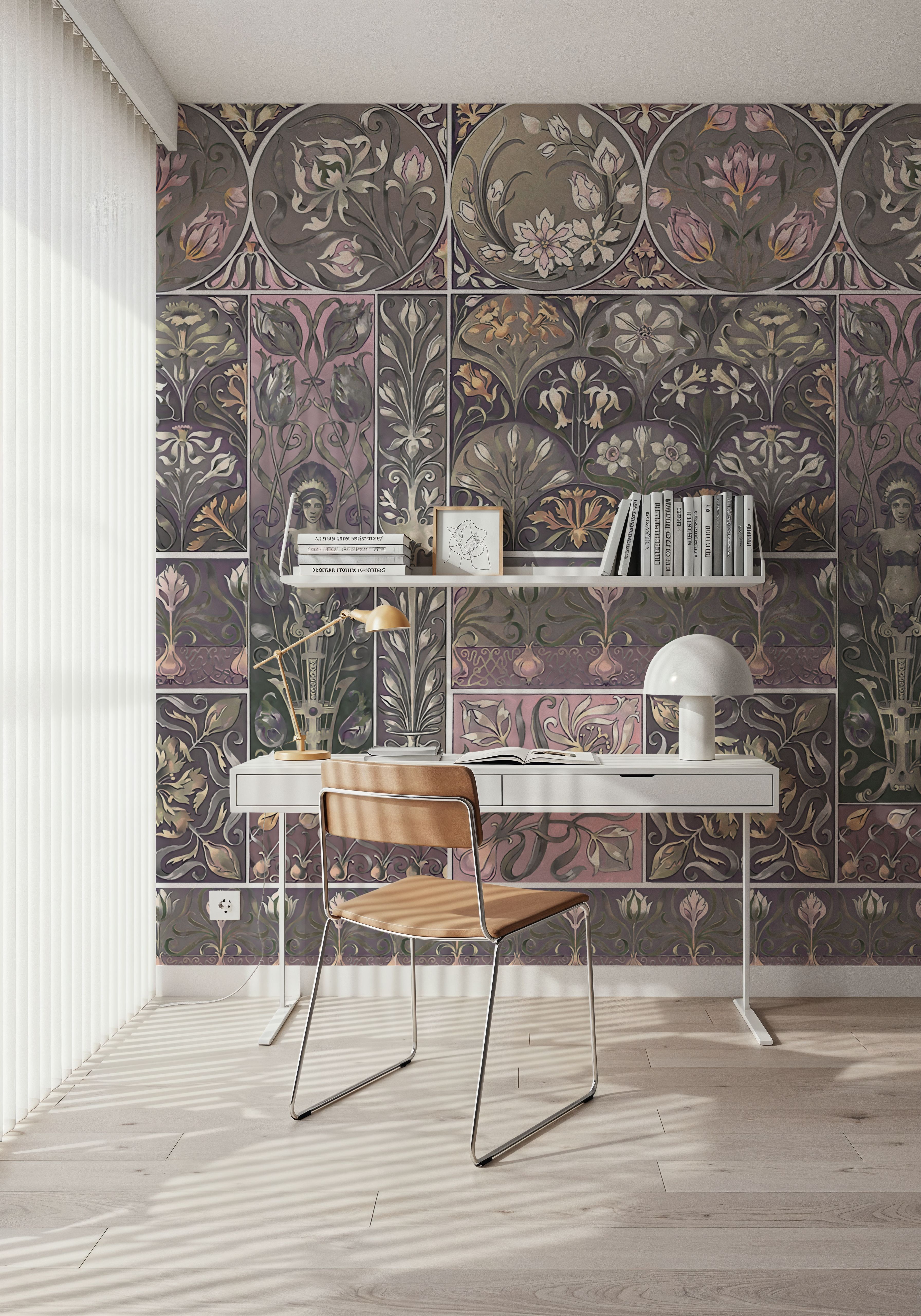 Art Deco Floral Wall Pink