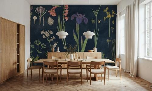 Botanical Floral Chart II Dark Blue