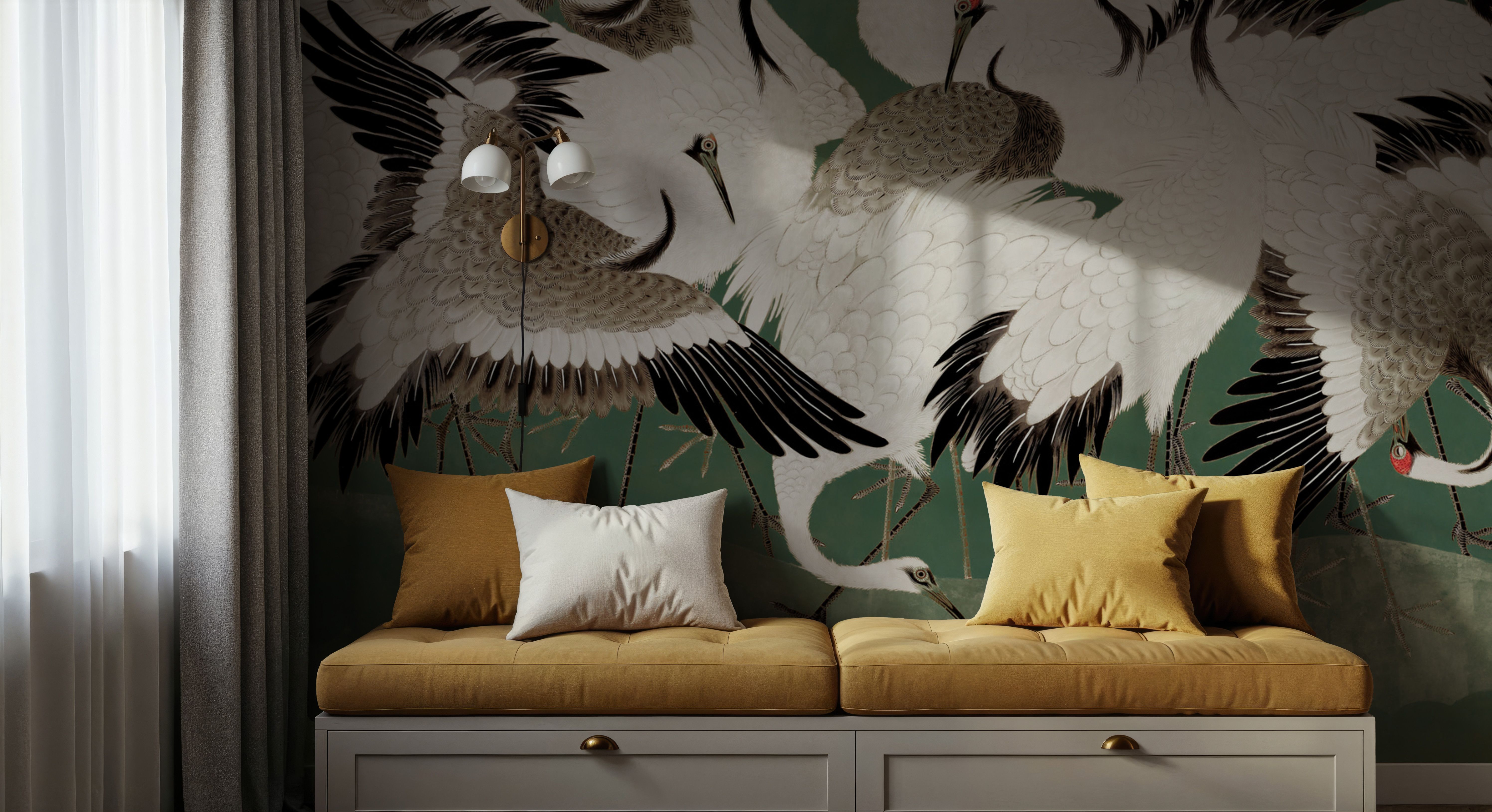 Japanese Flock of Cranes, Emerald