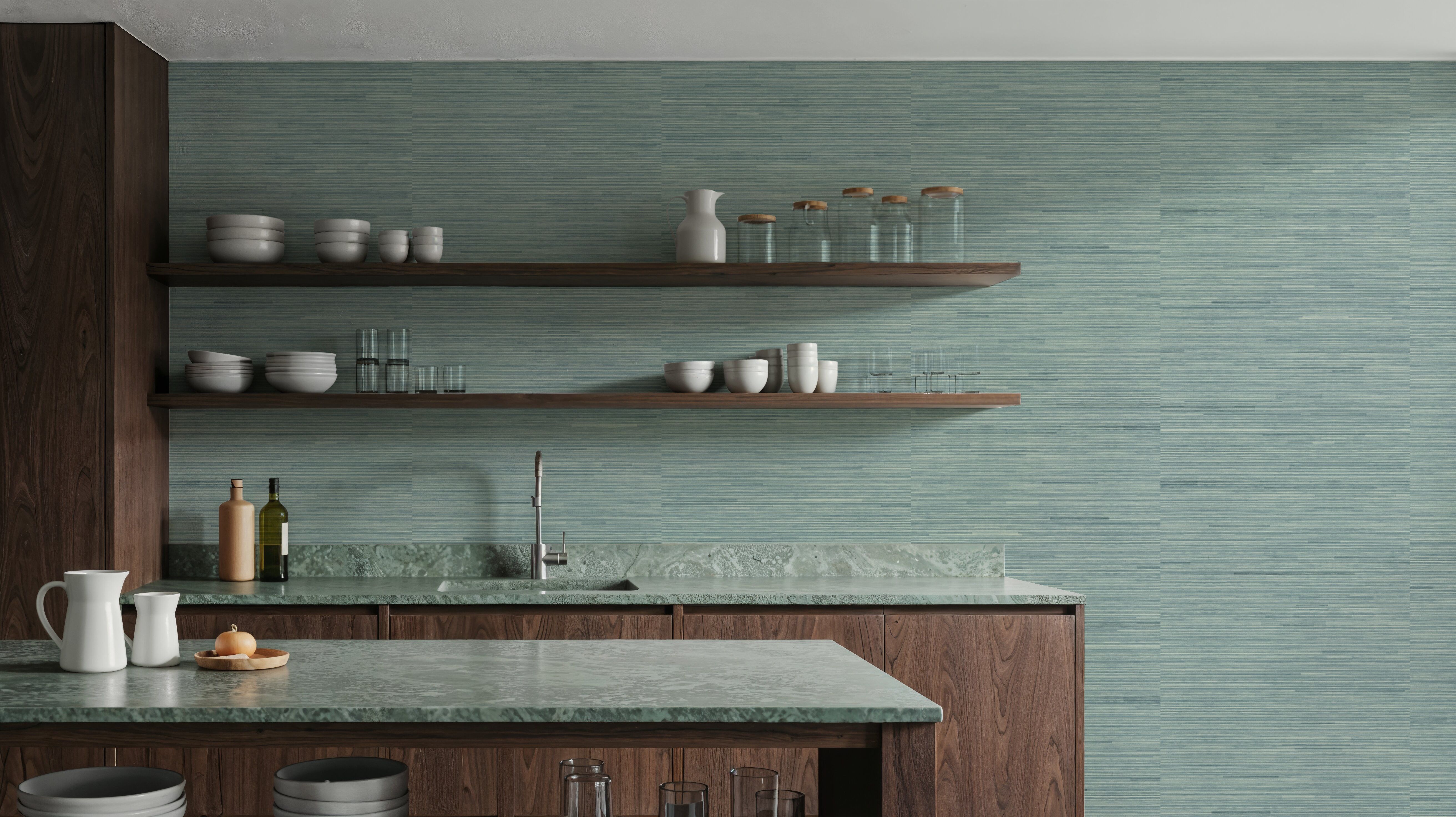 Faux Grasscloth with Visible Seams, Seafoam