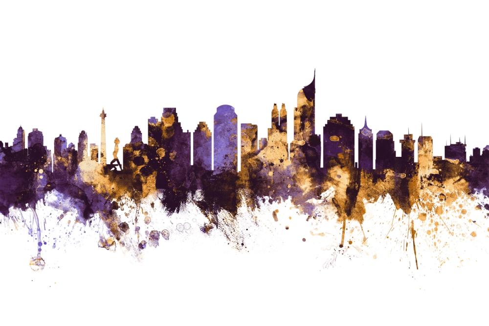 Jakarta Skyline Indonesia Purple & Gold