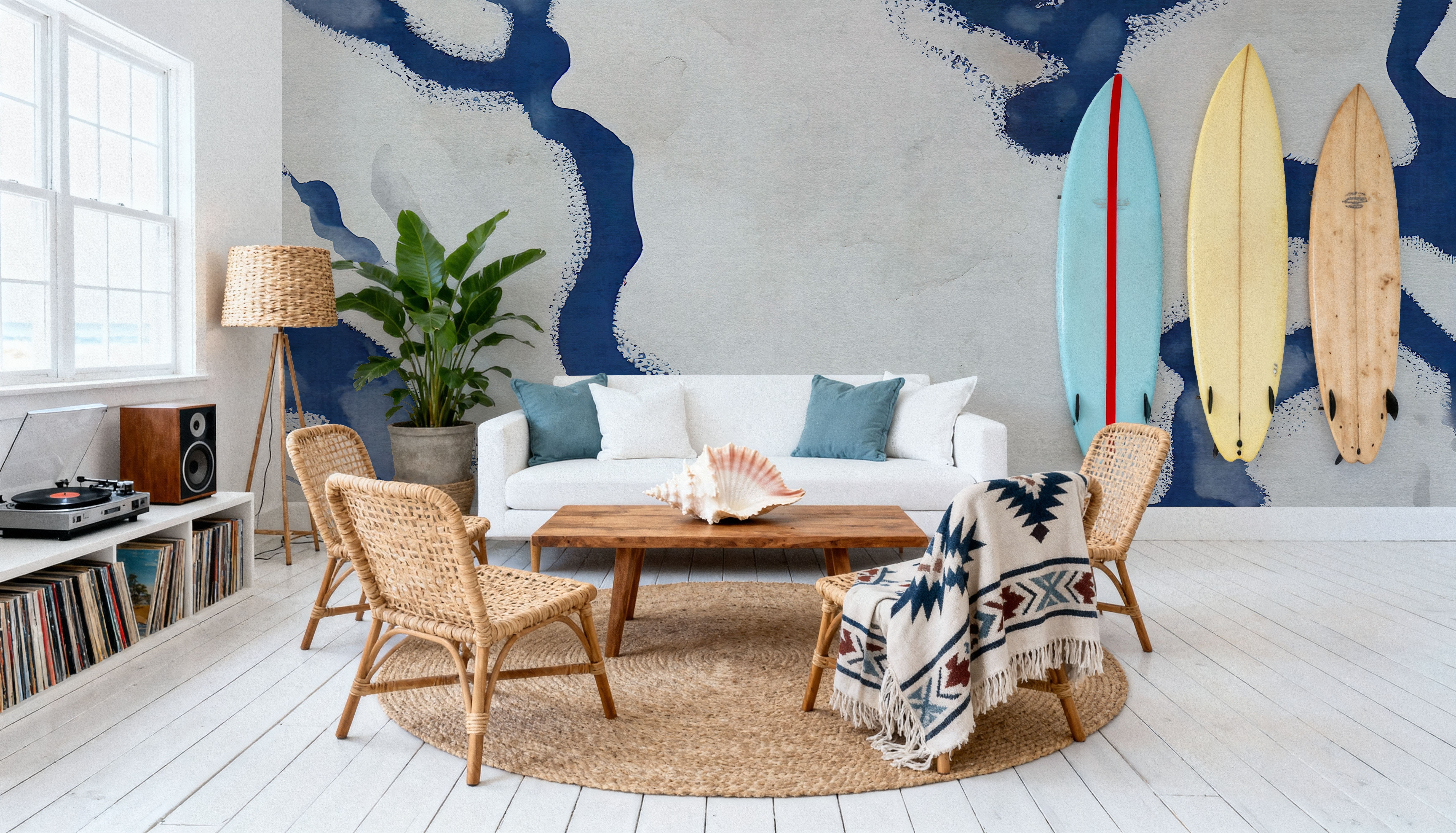 Abstract River Marks, Ocean Blue, Wallpaper