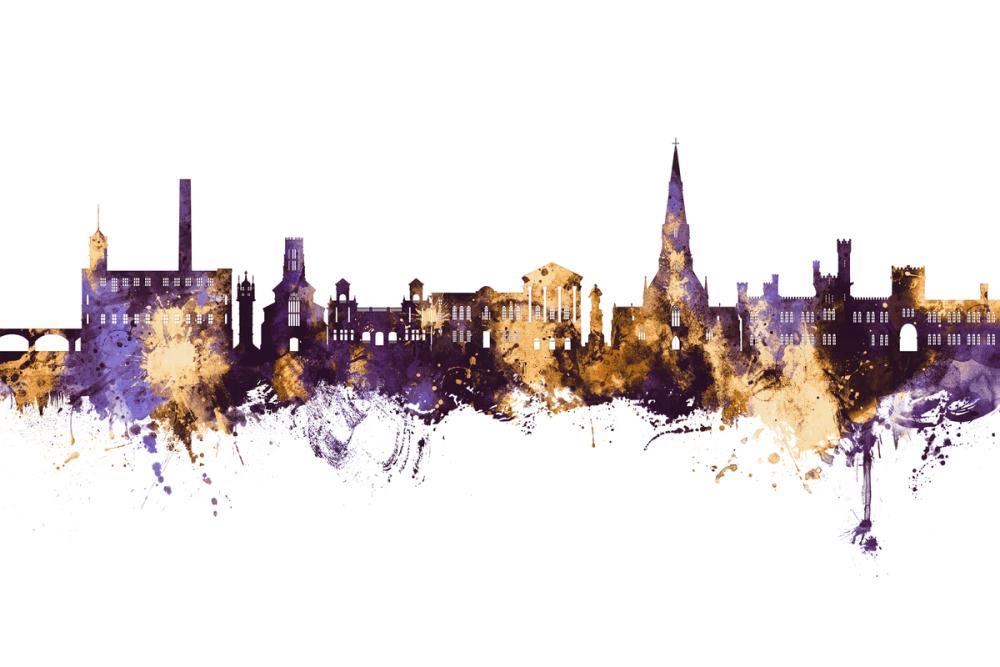 Bury England Skyline Purple & Gold