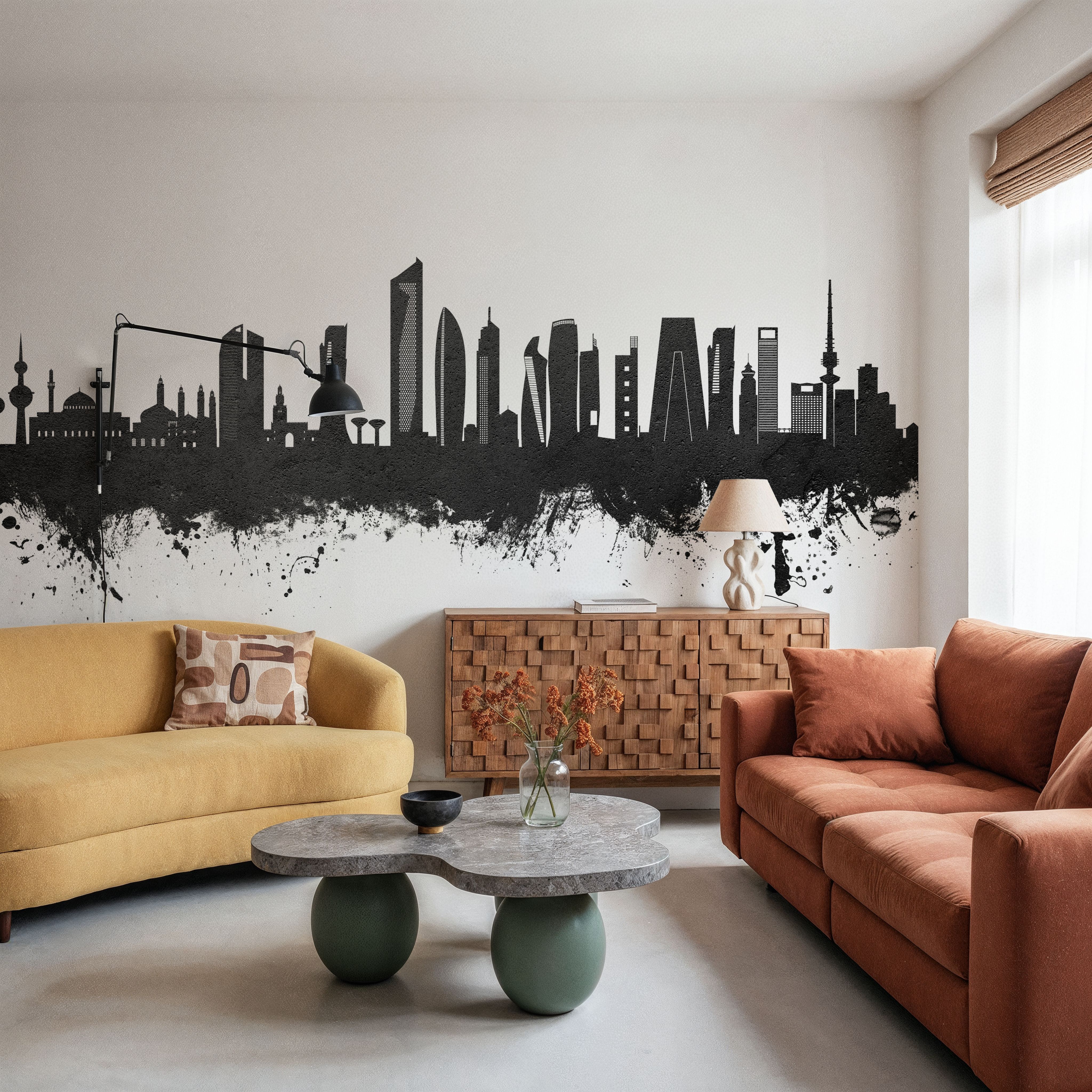 Kuwait City Skyline Black & White