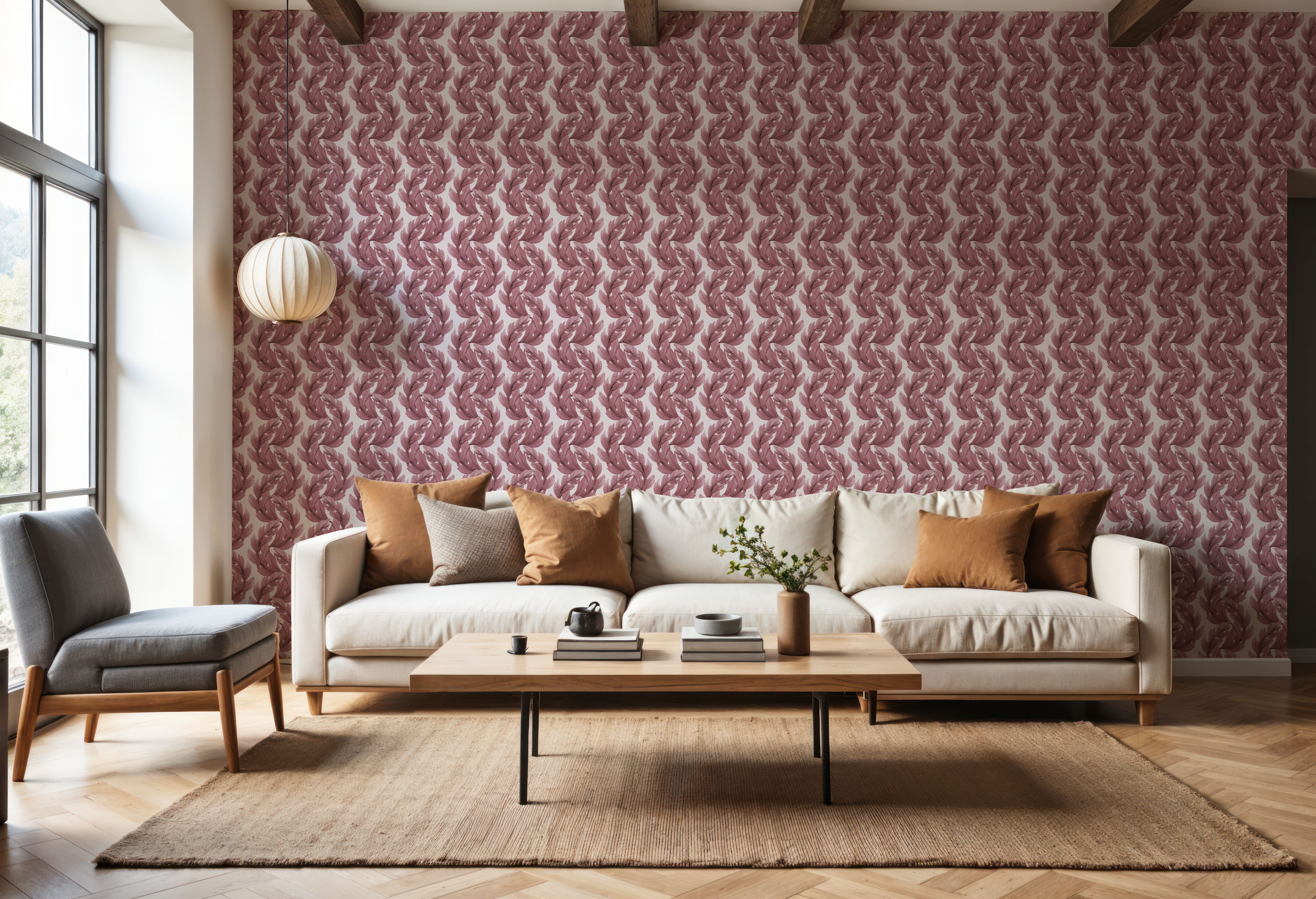 Wallpaper - Verdant Plume, Chalky Rose - Graphics - Pink - Offices - Wallism US - Premium, Textured or Peel & Stick