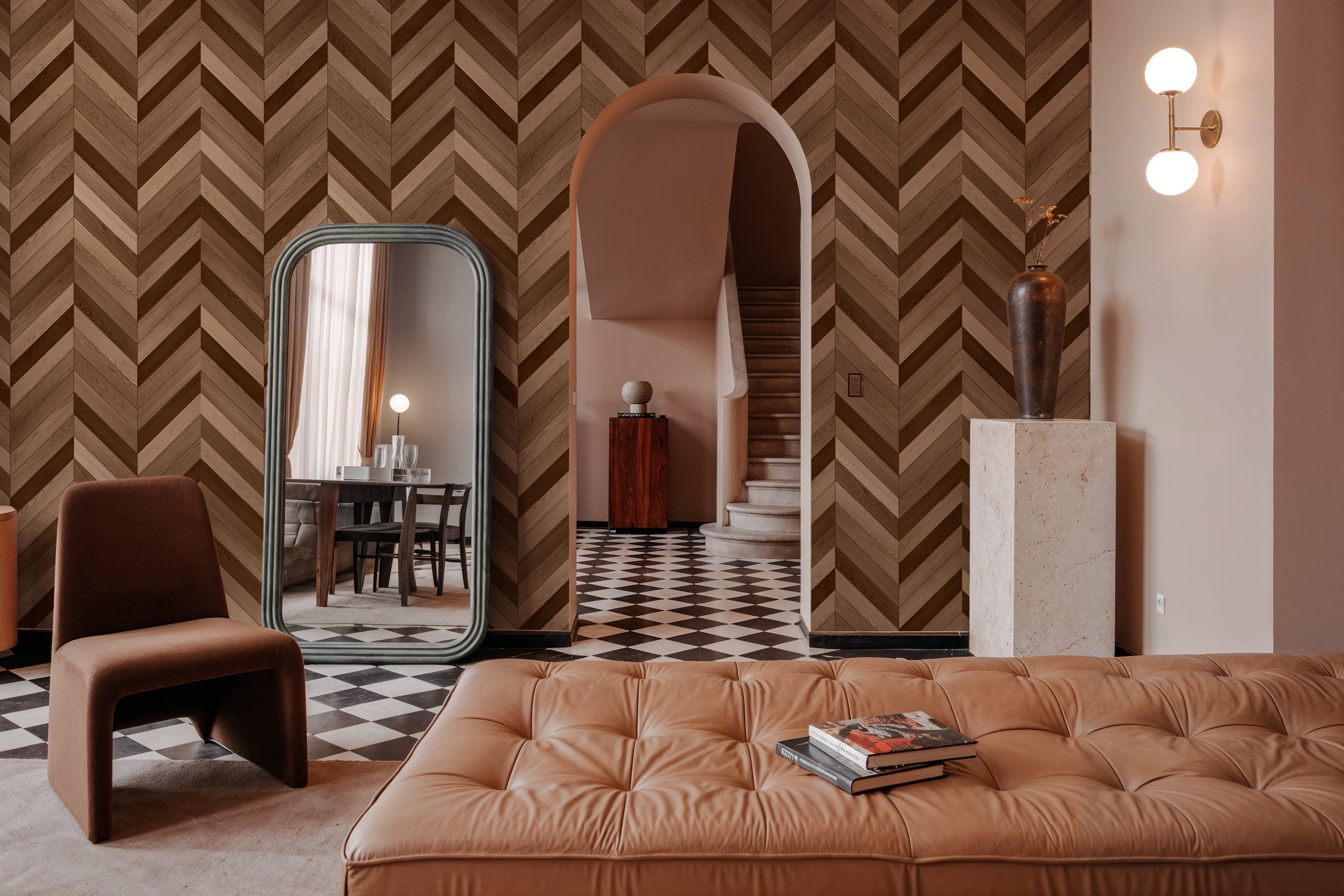 Chevron Wood, Walnut and Oak