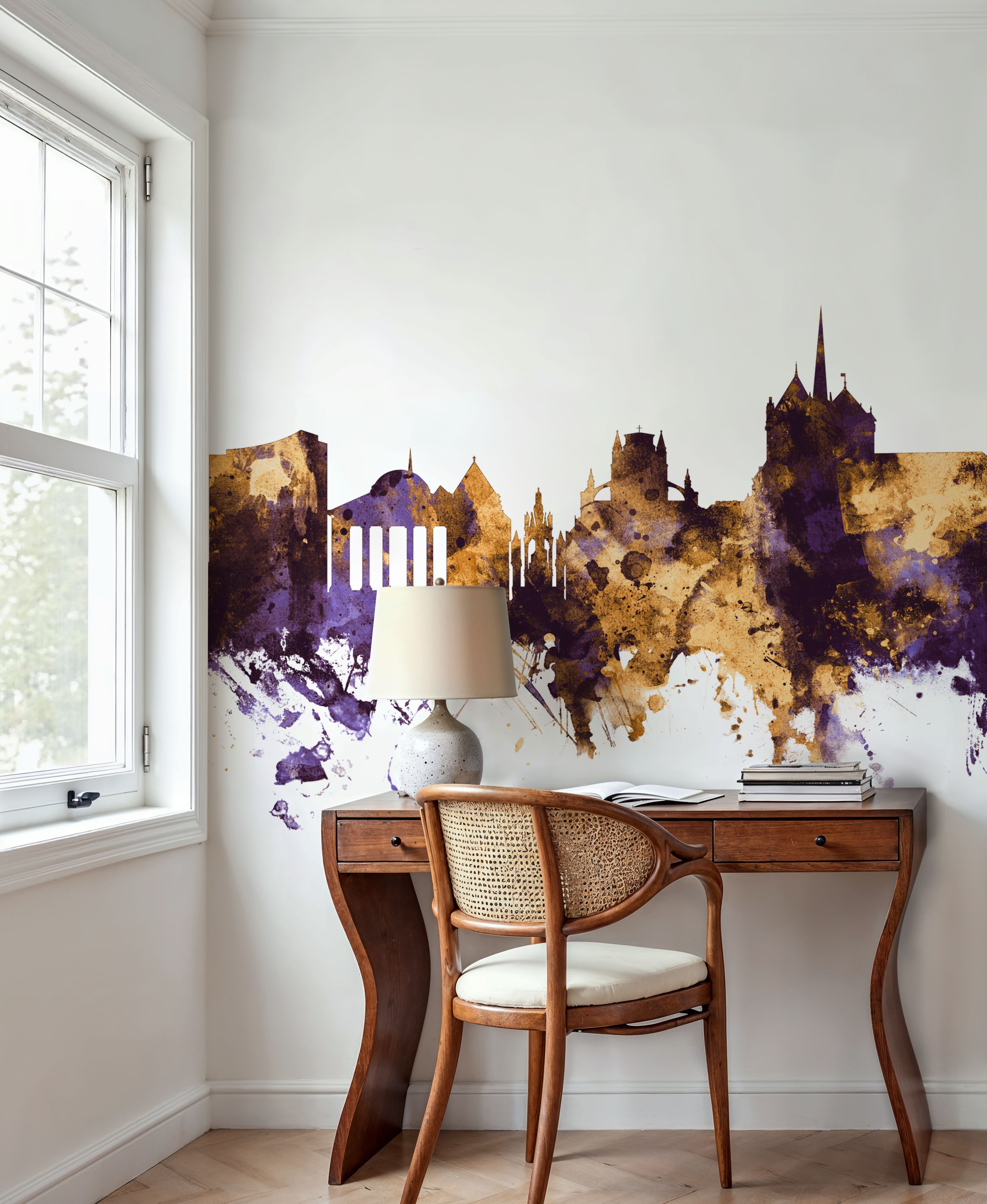 Geneva Switzerland Skyline Purple & Gold 